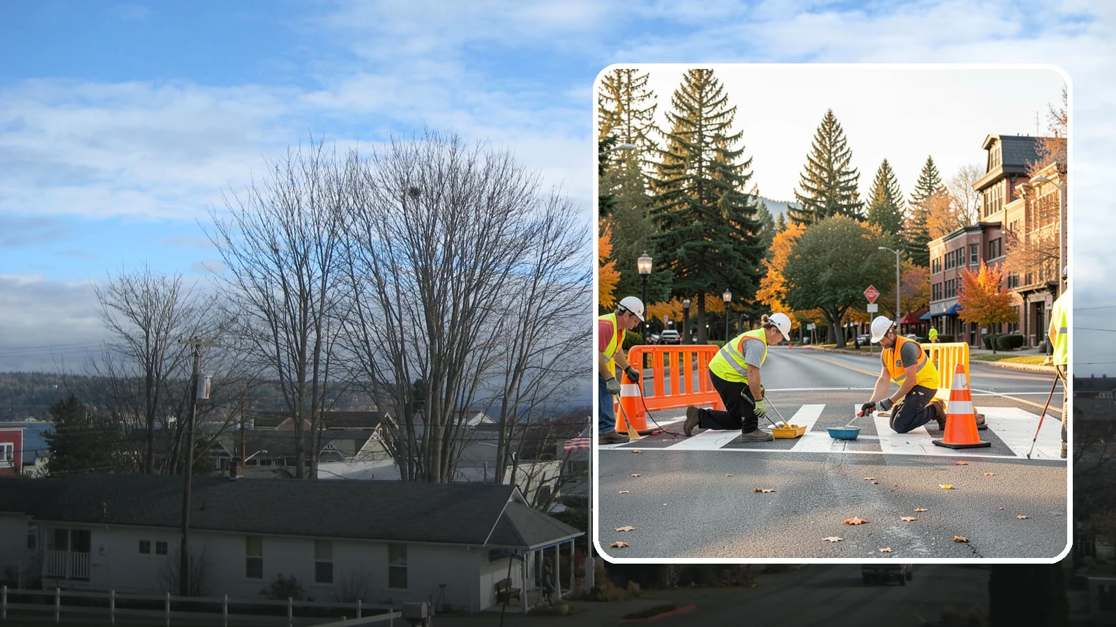 Crosswalk Painting in Langley, Island County, WA - High-visibility crosswalk markings improve pedestrian safety at public intersections and school zones.