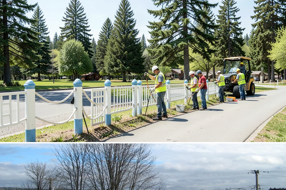 Crosswalk Painting in Langley, Island County, WA - Crews prioritize crosswalk work in late summer ahead of the back-to-school surge in pedestrian activity.