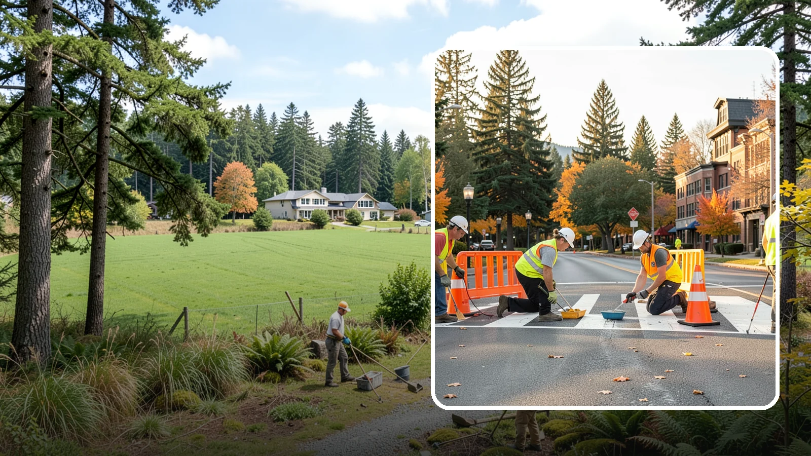 Crosswalk Painting in Lyman, Skagit County, WA - High-visibility crosswalk markings improve pedestrian safety at public intersections and school zones.