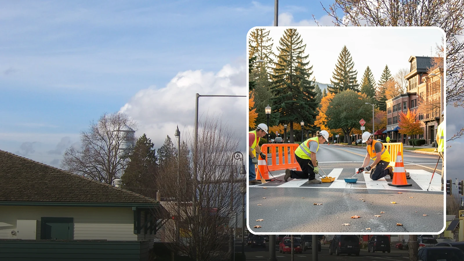 Crosswalk Painting in Marysville, Snohomish County, WA - High-visibility crosswalk markings improve pedestrian safety at public intersections and school zones.