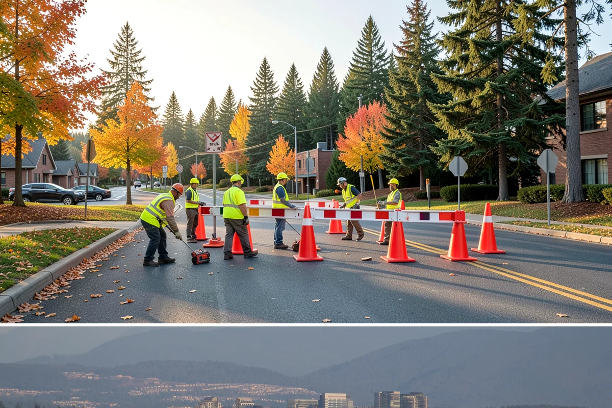 Crosswalk Painting in Medina, King County, WA - Crews prioritize crosswalk work in late summer ahead of the back-to-school surge in pedestrian activity.
