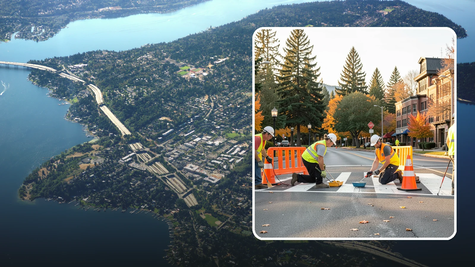 Crosswalk Painting in Mercer Island, King County, WA - High-visibility crosswalk markings improve pedestrian safety at public intersections and school zones.