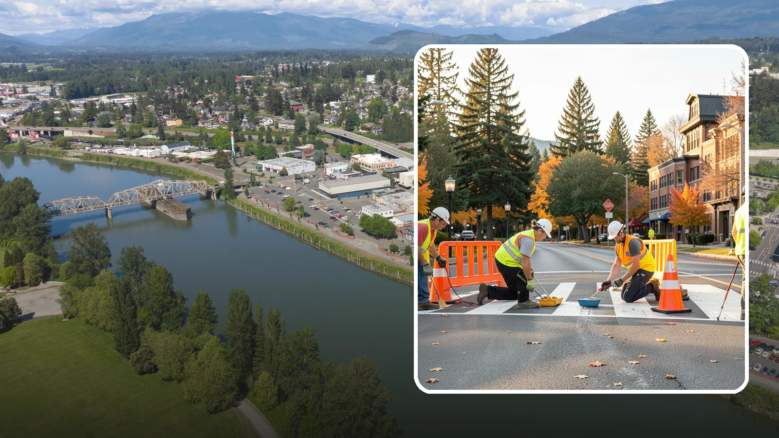 Crosswalk Painting in Mount Vernon, Skagit County, WA - High-visibility crosswalk markings improve pedestrian safety at public intersections and school zones.