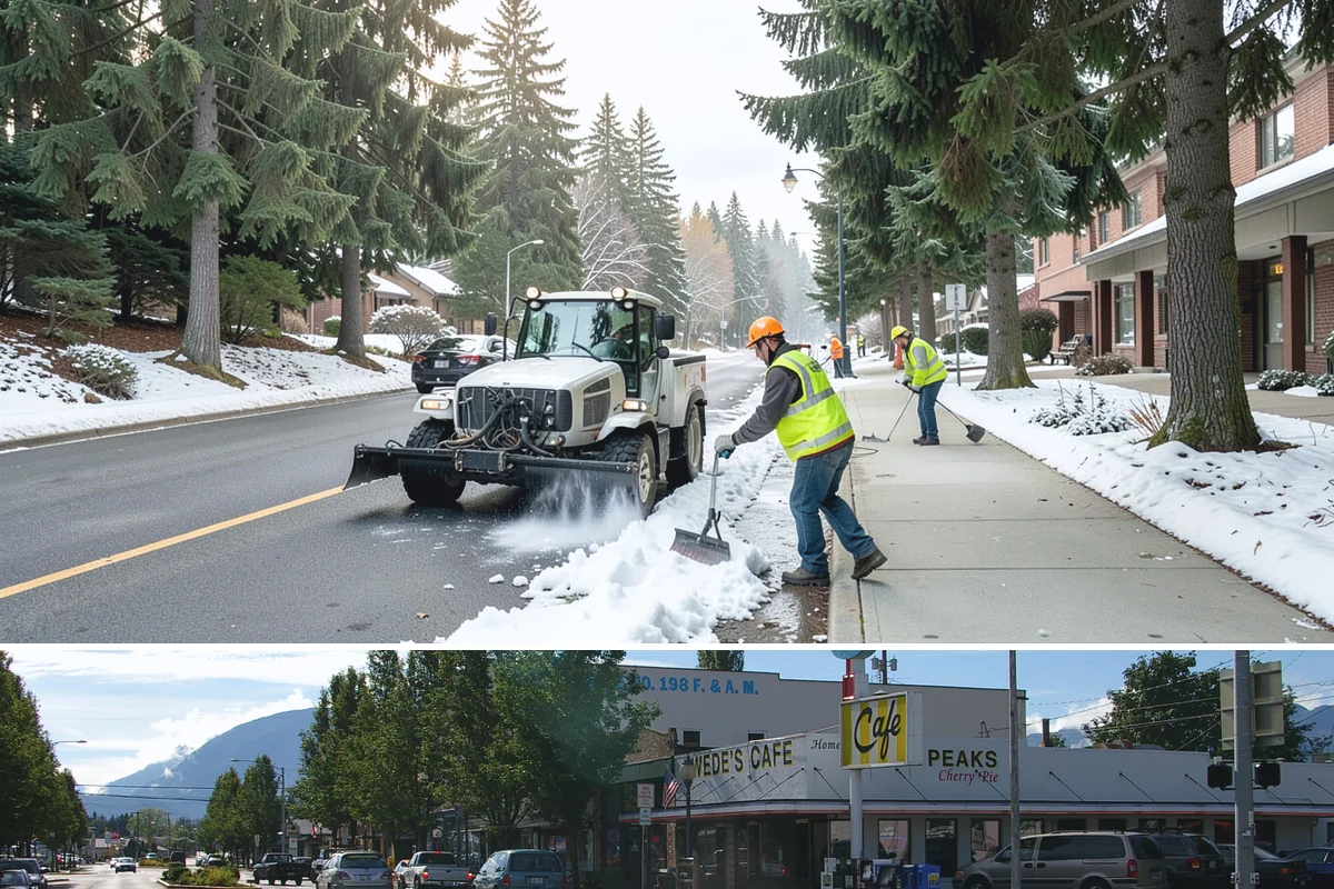 Crosswalk Painting in North Bend, King County, WA - Crews prioritize crosswalk work in late summer ahead of the back-to-school surge in pedestrian activity.