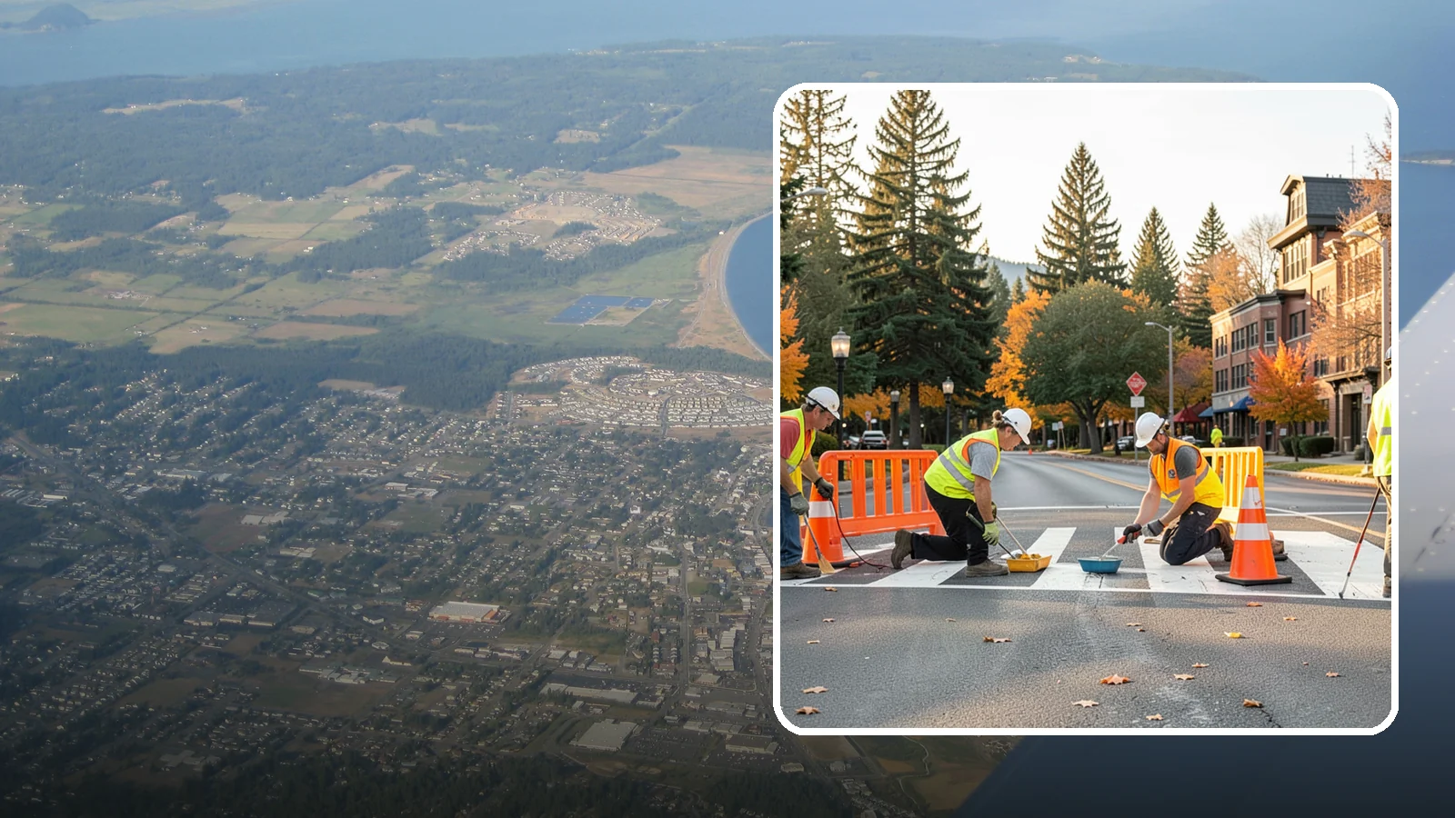 Crosswalk Painting in Oak Harbor, Island County, WA - High-visibility crosswalk markings improve pedestrian safety at public intersections and school zones.