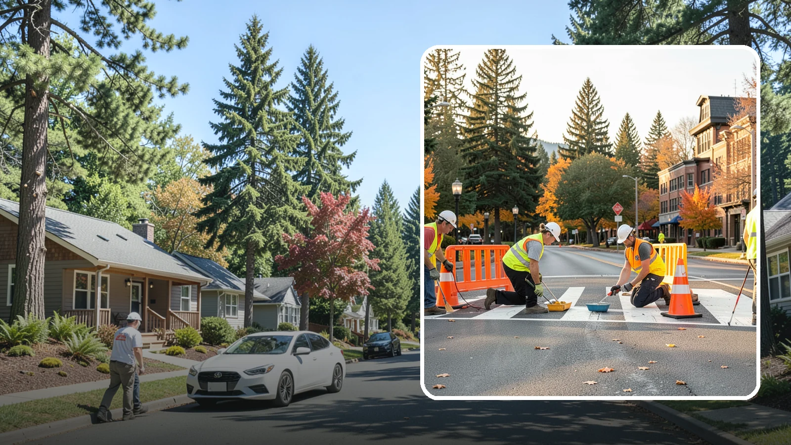 Crosswalk Painting in Orting, Pierce County, WA - High-visibility crosswalk markings improve pedestrian safety at public intersections and school zones.
