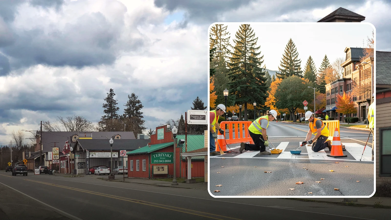 Crosswalk Painting in Roy, Pierce County, WA - High-visibility crosswalk markings improve pedestrian safety at public intersections and school zones.