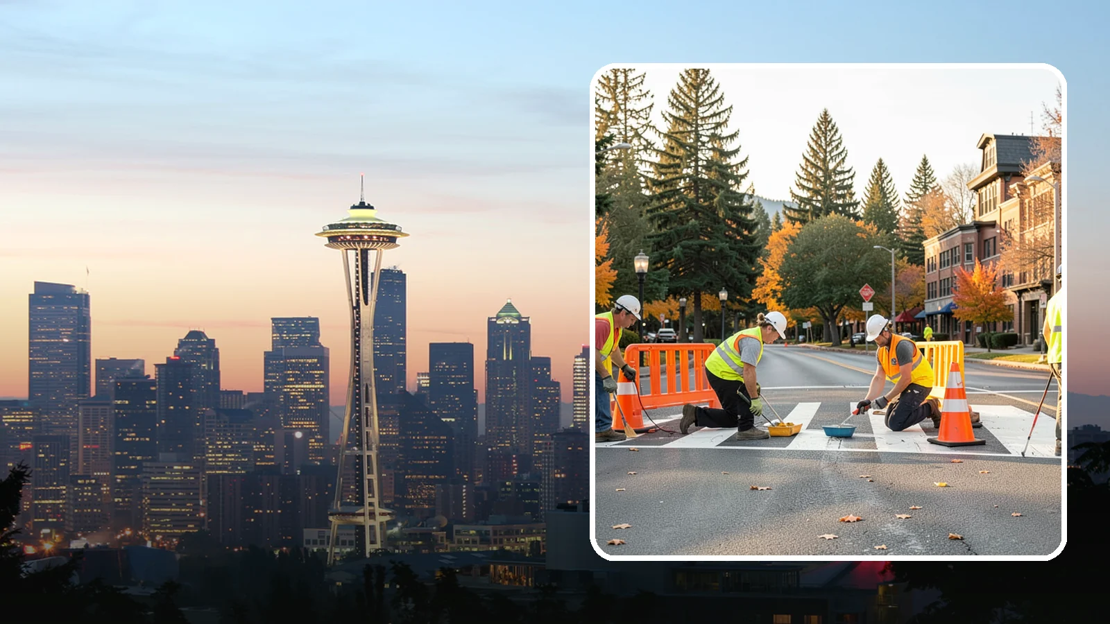 Crosswalk Painting in Seattle, King County, WA - High-visibility crosswalk markings improve pedestrian safety at public intersections and school zones.