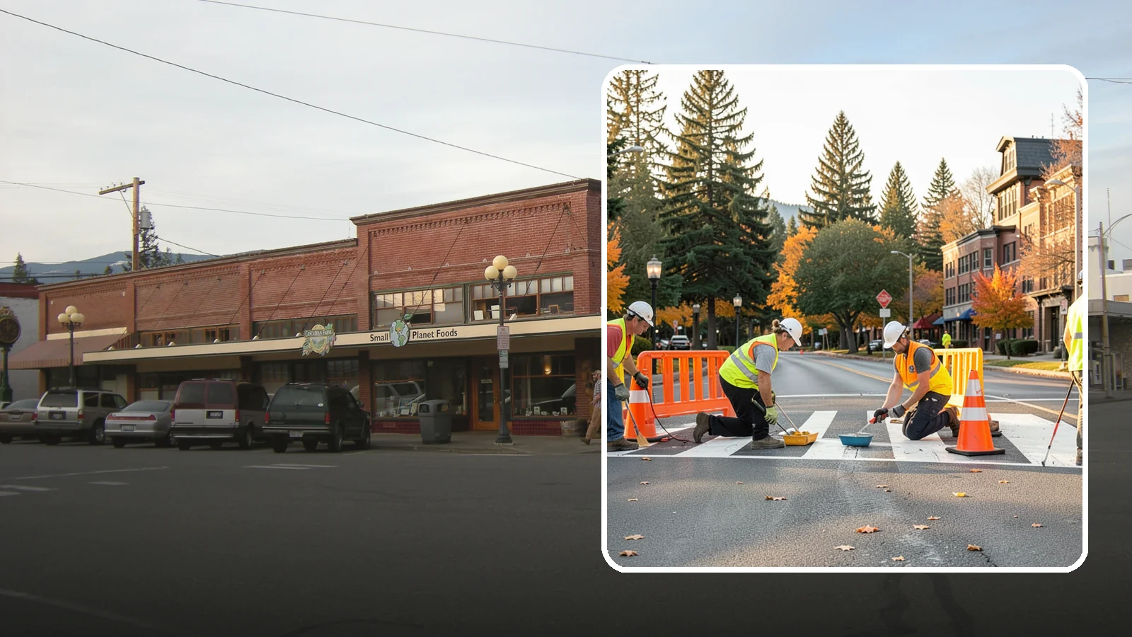 Crosswalk Painting in Sedro-Woolley, Skagit County, WA - High-visibility crosswalk markings improve pedestrian safety at public intersections and school zones.