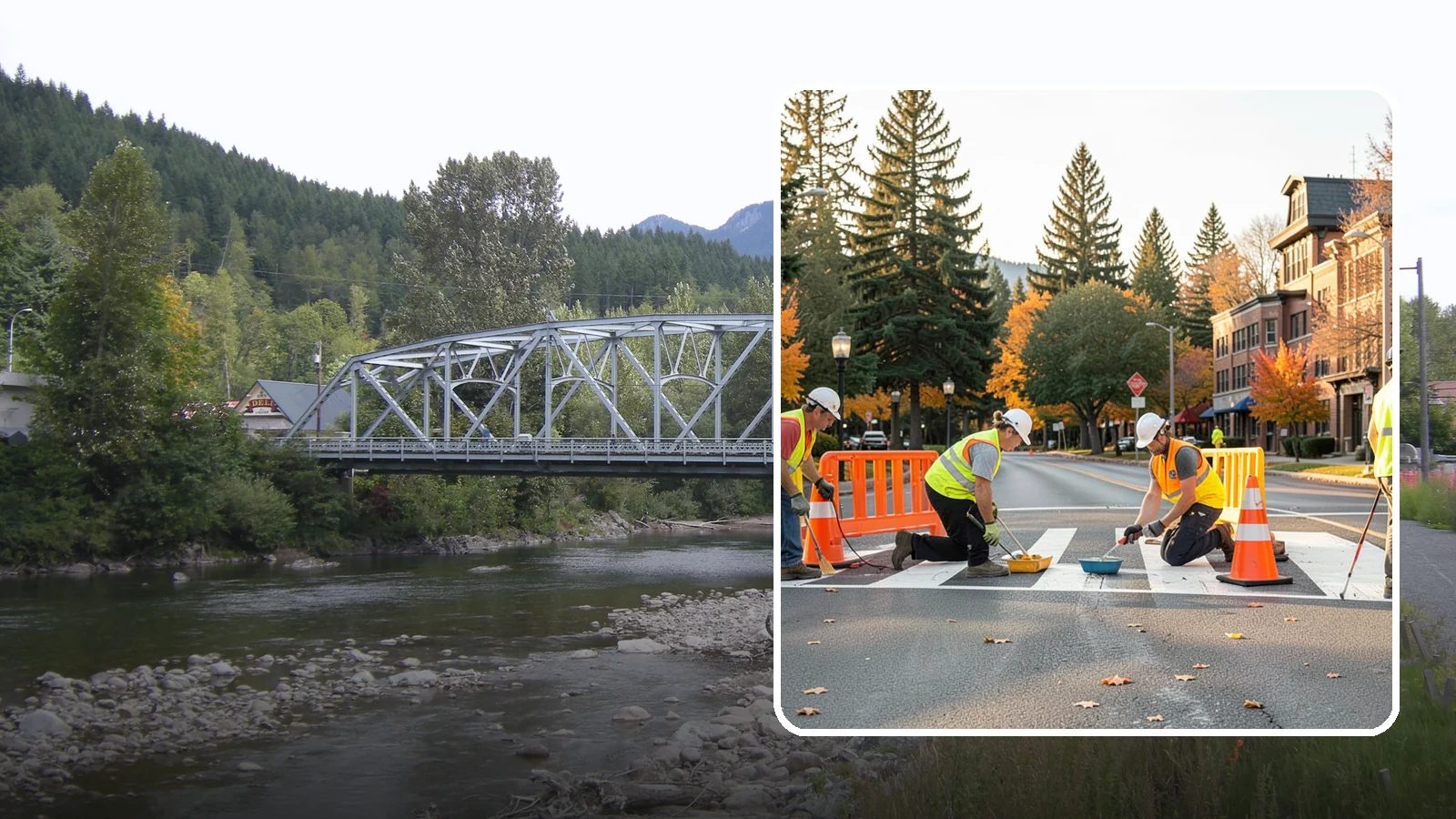 Crosswalk Painting in Skykomish, King County, WA - High-visibility crosswalk markings improve pedestrian safety at public intersections and school zones.