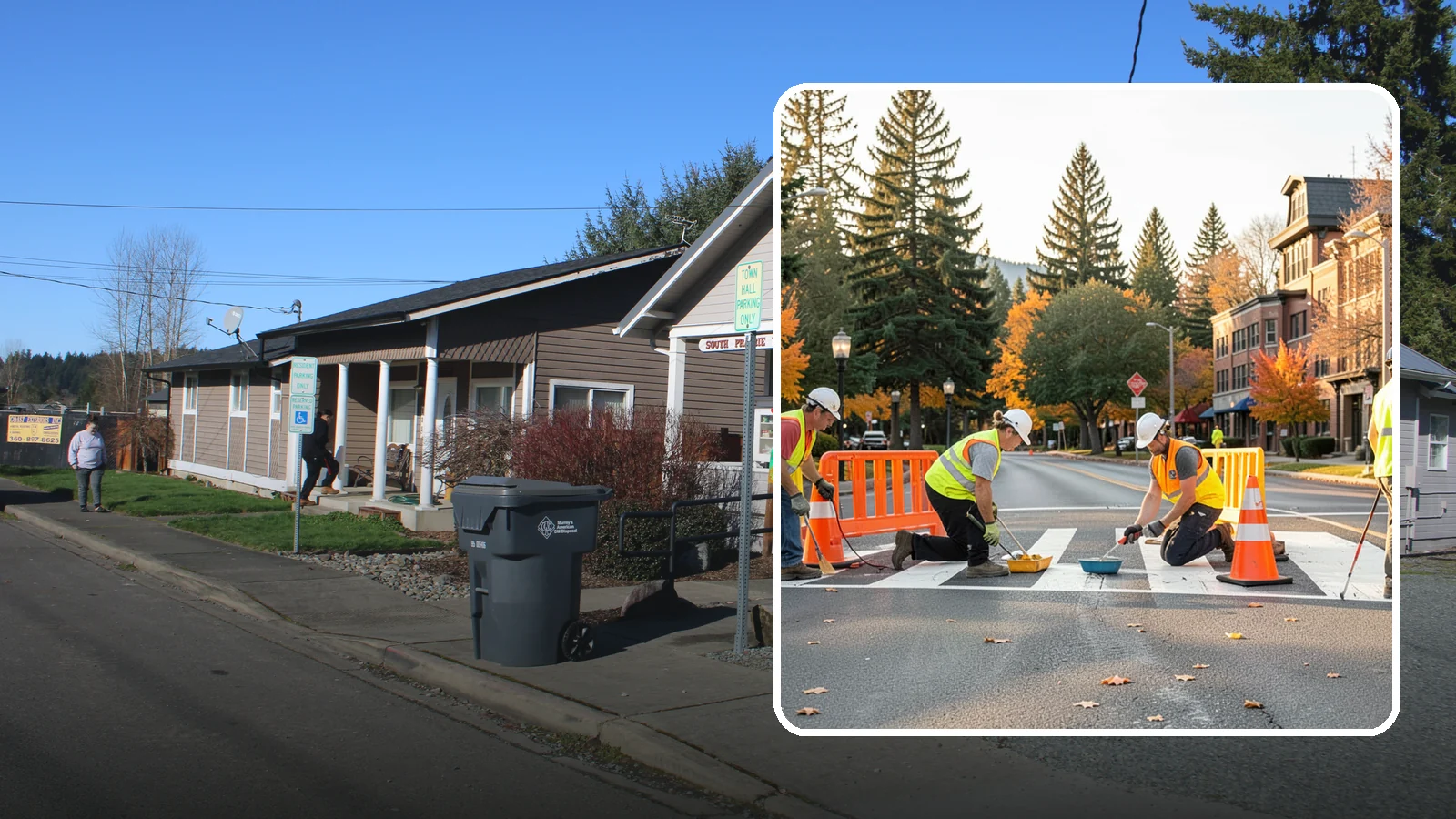 Crosswalk Painting in South Prairie, Pierce County, WA - High-visibility crosswalk markings improve pedestrian safety at public intersections and school zones.