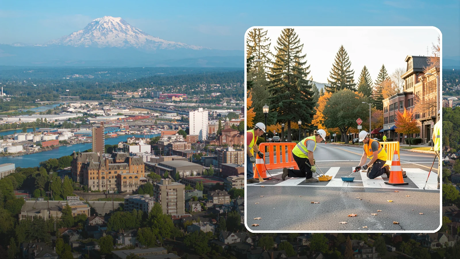 Crosswalk Painting in Tacoma, Pierce County, WA - High-visibility crosswalk markings improve pedestrian safety at public intersections and school zones.