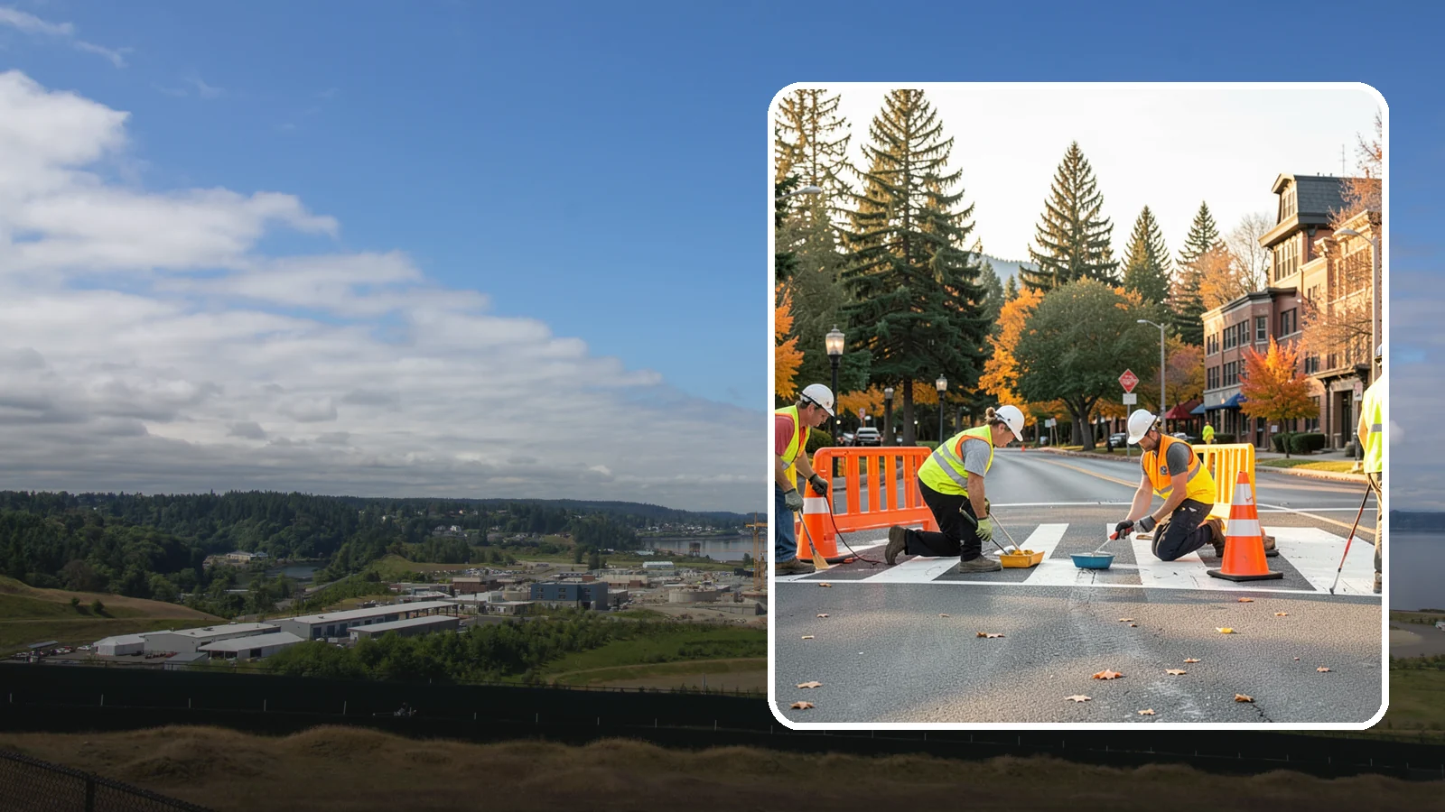 Crosswalk Painting in University Place, Pierce County, WA - High-visibility crosswalk markings improve pedestrian safety at public intersections and school zones.