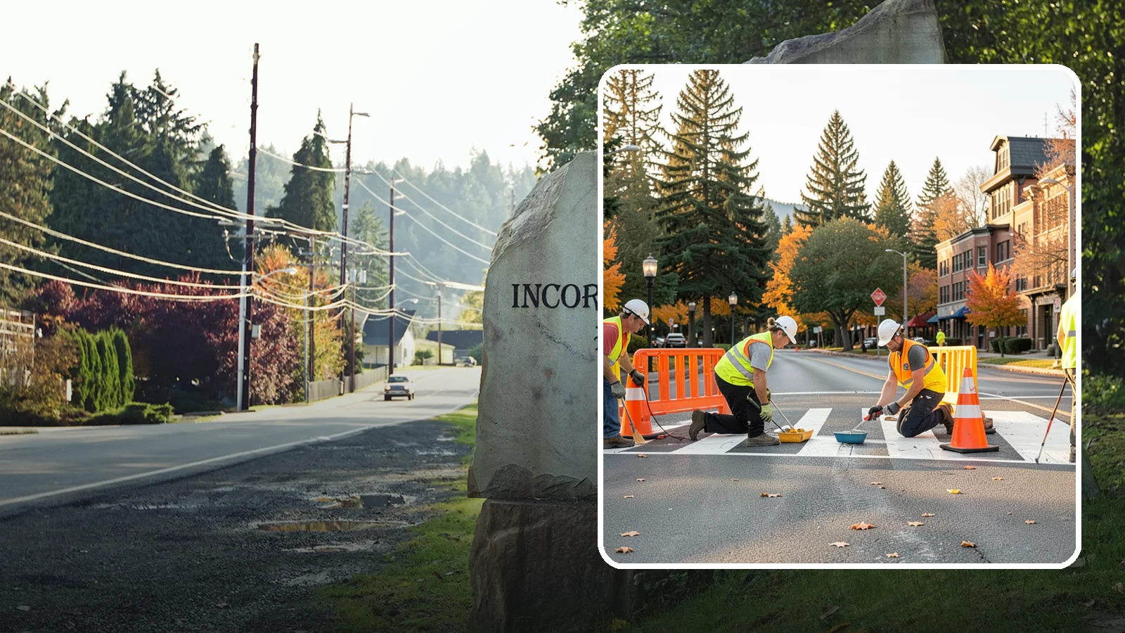 Crosswalk Painting in Wilkeson, Pierce County, WA - High-visibility crosswalk markings improve pedestrian safety at public intersections and school zones.