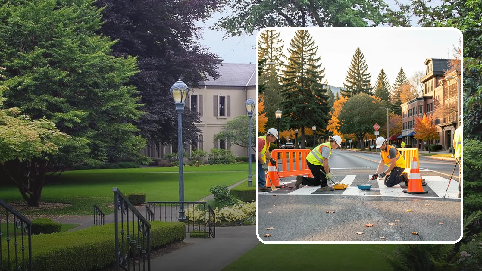 Crosswalk Painting in Woodinville, King County, WA - High-visibility crosswalk markings improve pedestrian safety at public intersections and school zones.