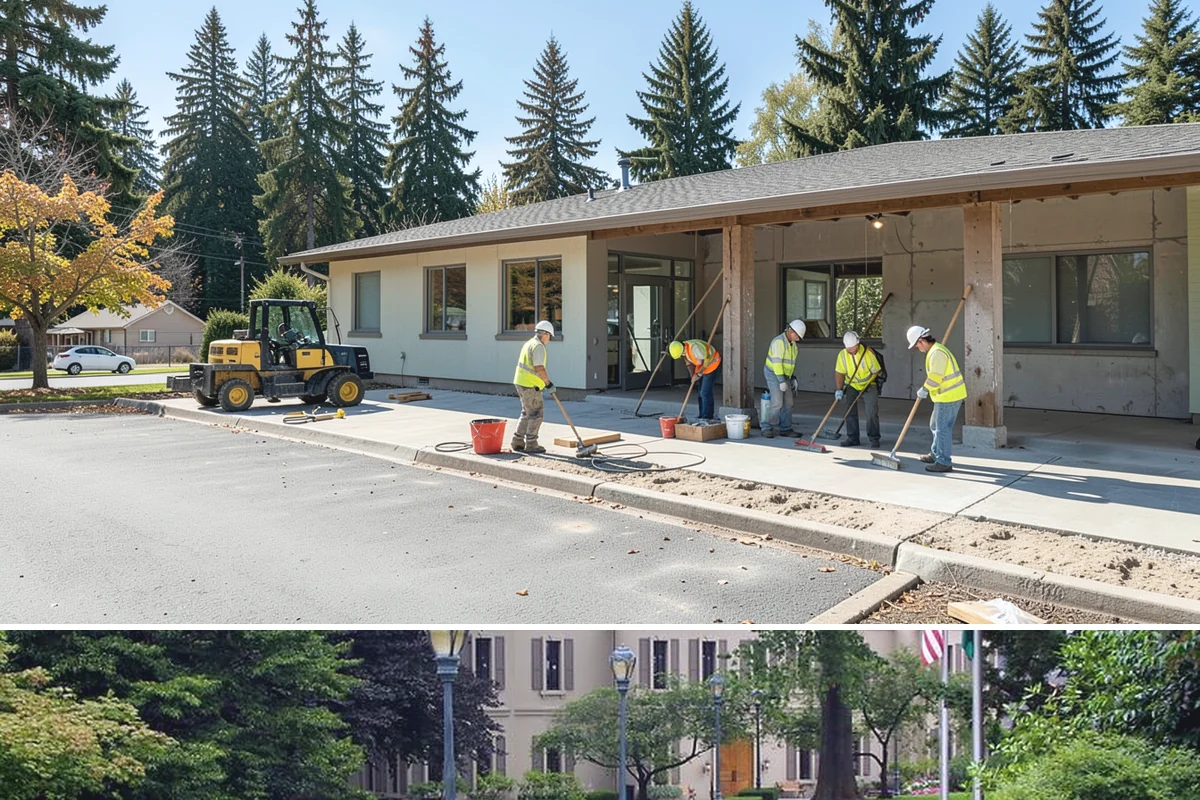 Crosswalk Painting in Woodinville, King County, WA - Crews prioritize crosswalk work in late summer ahead of the back-to-school surge in pedestrian activity.