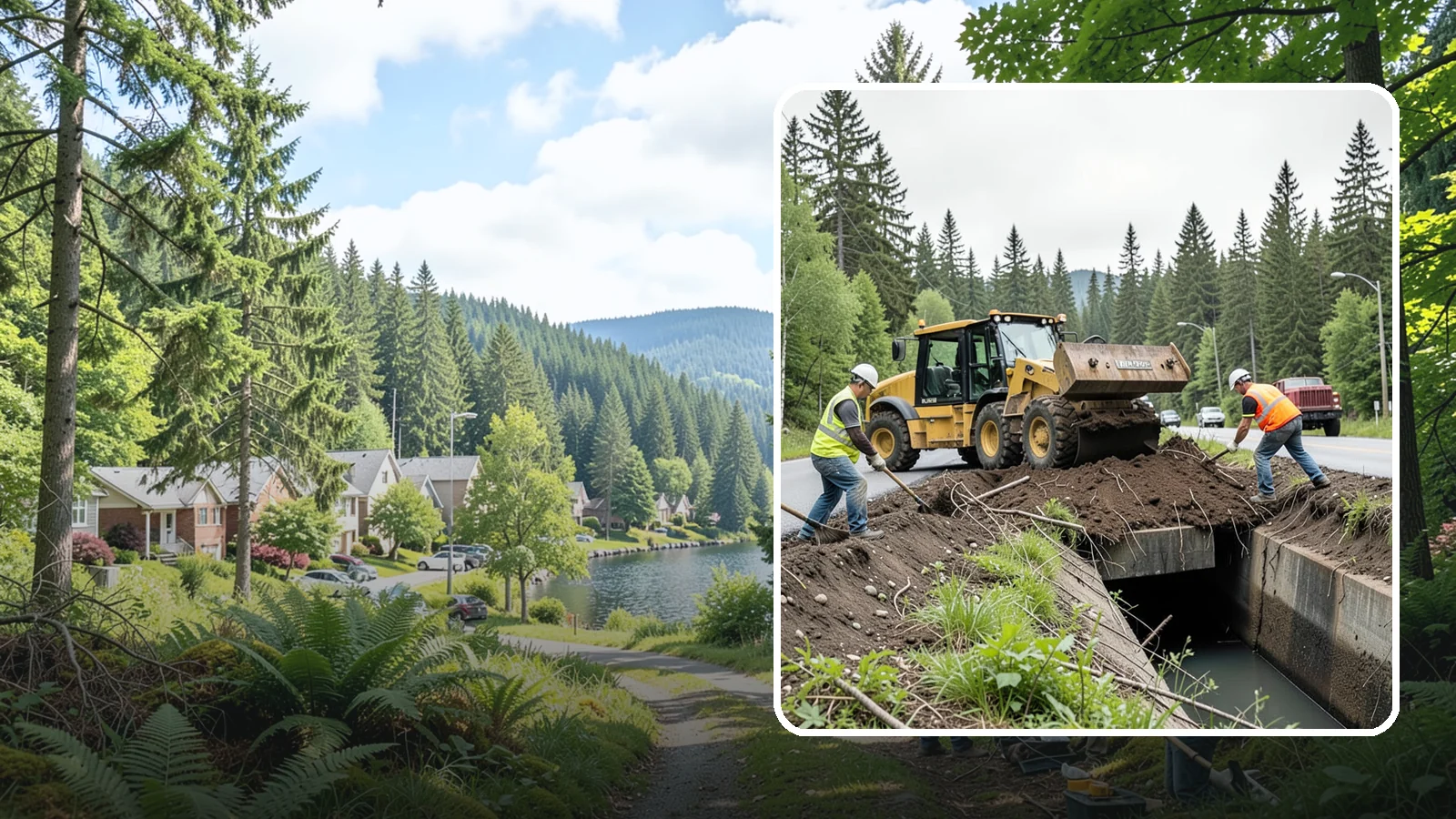 Culvert Cleaning in Lake Forest Park, King County, WA - Culvert cleaning that removes sediment and debris blockages to restore cross-drainage flow capacity.