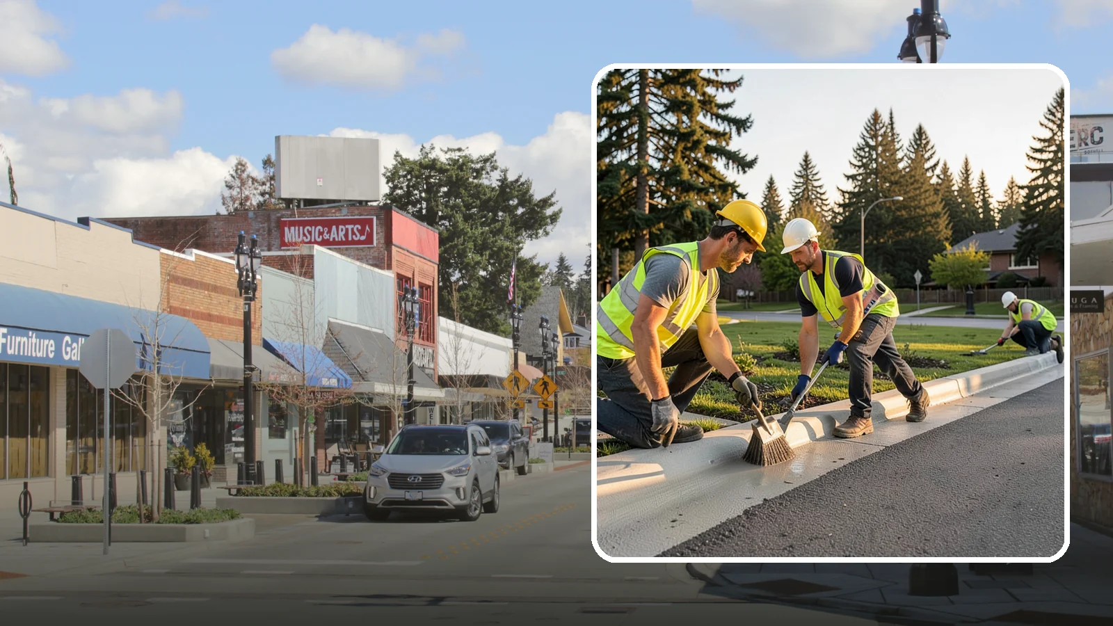 Curb Painting in Bothell, King County, WA - Fresh curb painting communicates parking and fire-lane restrictions clearly to the public.