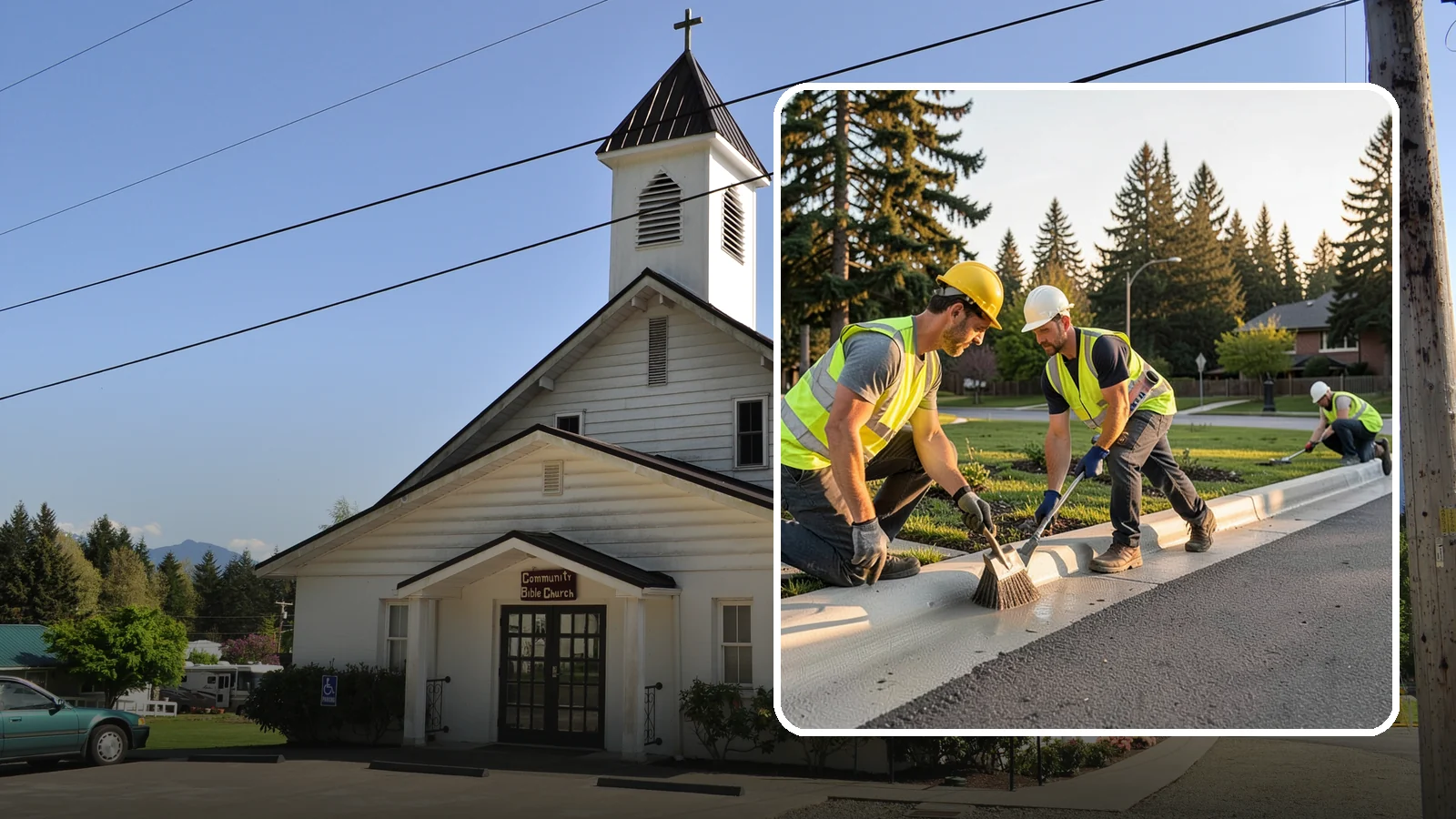 Curb Painting in Concrete, Skagit County, WA - Fresh curb painting communicates parking and fire-lane restrictions clearly to the public.