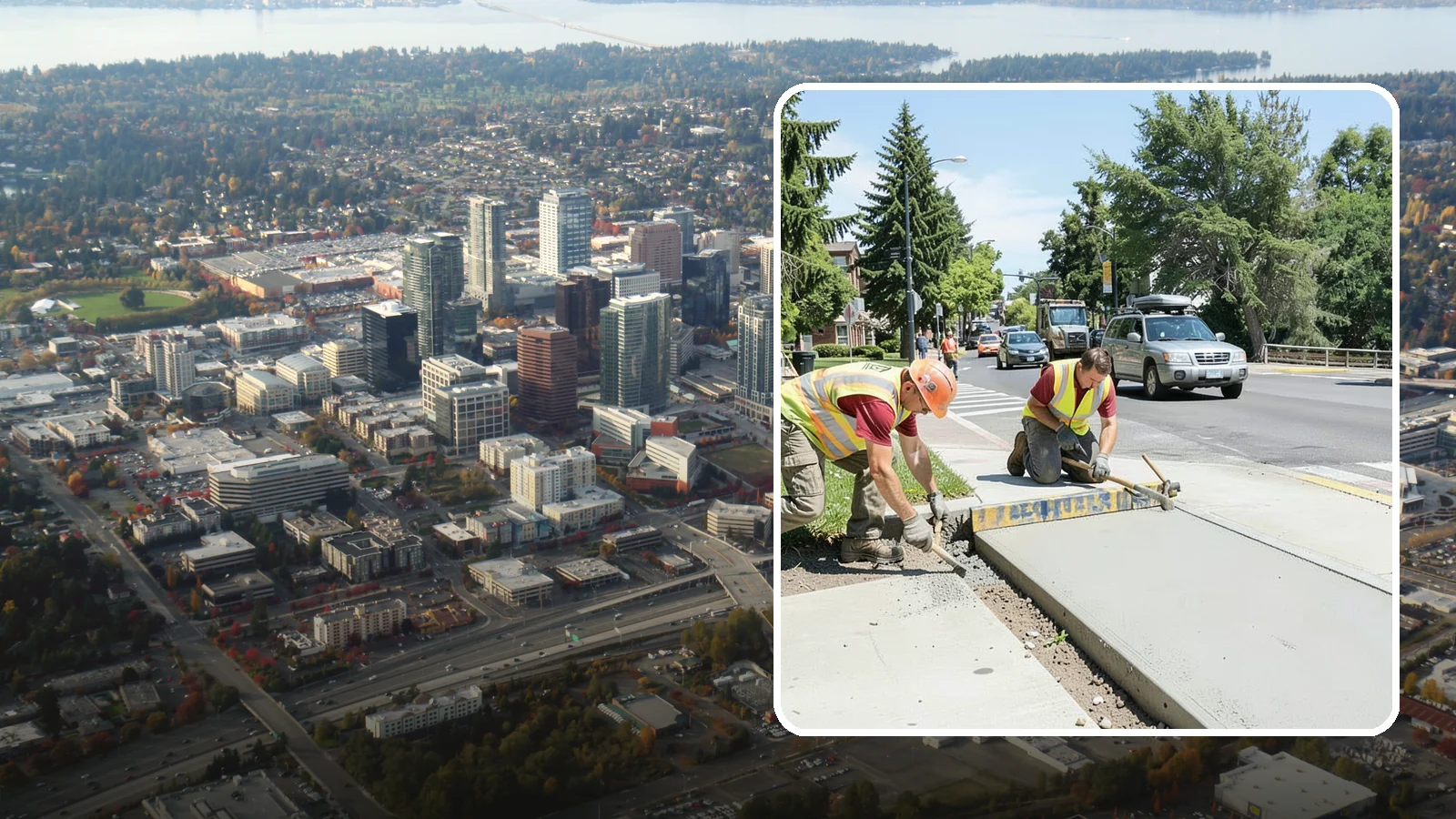 Curb Ramp Construction in Bellevue, King County, WA - ADA-compliant curb ramp construction that brings pedestrian crossings into current PROWAG and city standard conformance.