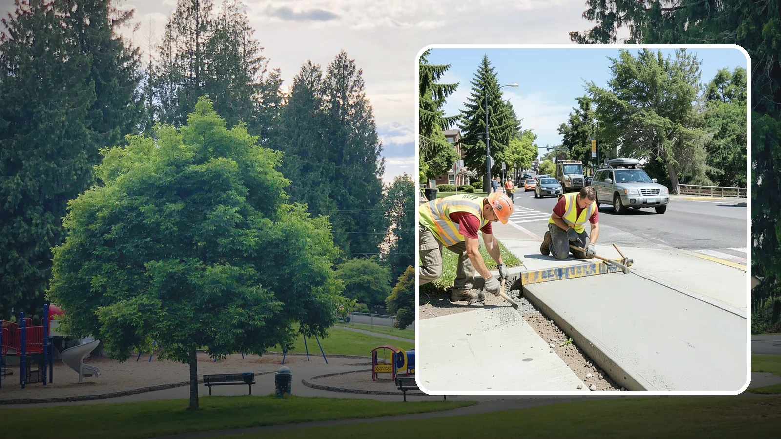 Curb Ramp Construction in Bonney Lake, Pierce County, WA - ADA-compliant curb ramp construction that brings pedestrian crossings into current PROWAG and city standard conformance.