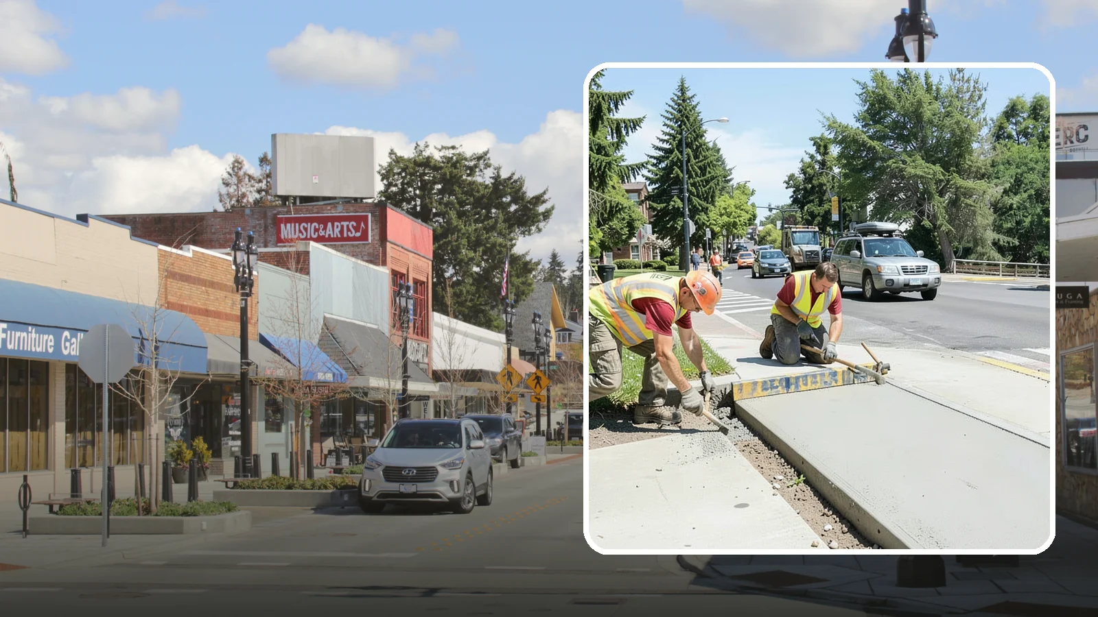 Curb Ramp Construction in Bothell, King County, WA - ADA-compliant curb ramp construction that brings pedestrian crossings into current PROWAG and city standard conformance.