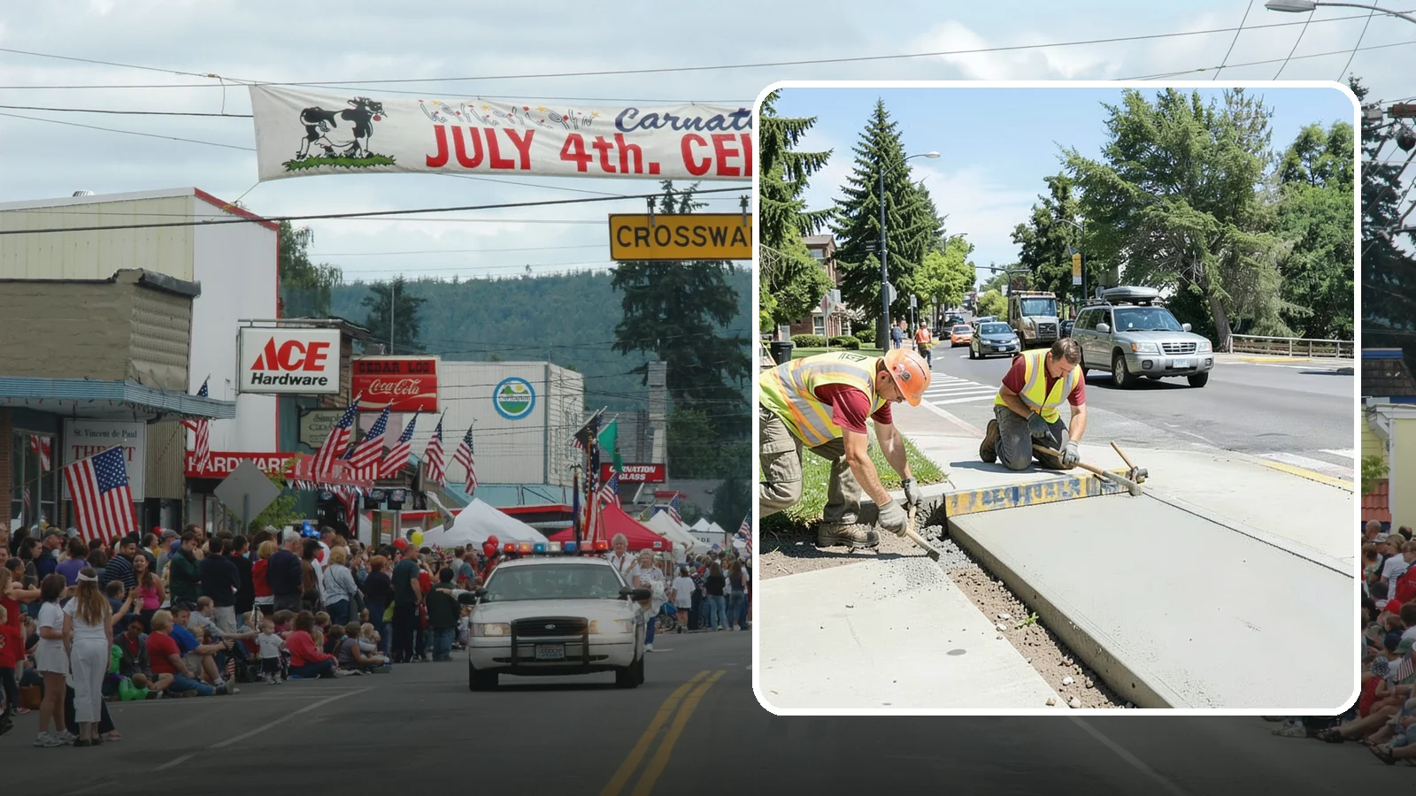 Curb Ramp Construction in Carnation, King County, WA - ADA-compliant curb ramp construction that brings pedestrian crossings into current PROWAG and city standard conformance.