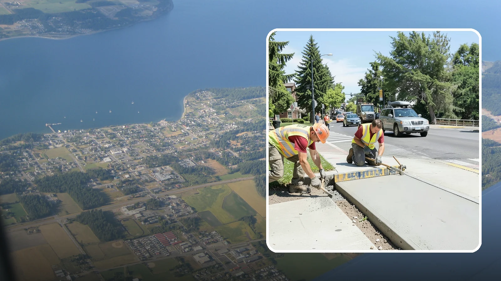 Curb Ramp Construction in Coupeville, Island County, WA - ADA-compliant curb ramp construction that brings pedestrian crossings into current PROWAG and city standard conformance.
