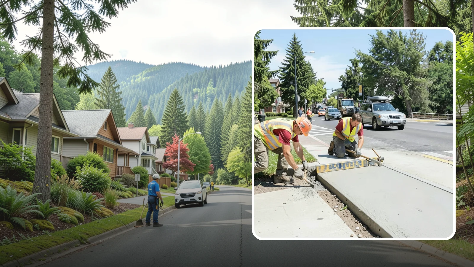 Curb Ramp Construction in Darrington, Snohomish County, WA - ADA-compliant curb ramp construction that brings pedestrian crossings into current PROWAG and city standard conformance.