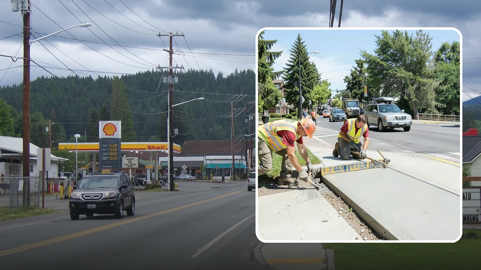 Curb Ramp Construction in Granite Falls, Snohomish County, WA - ADA-compliant curb ramp construction that brings pedestrian crossings into current PROWAG and city standard conformance.