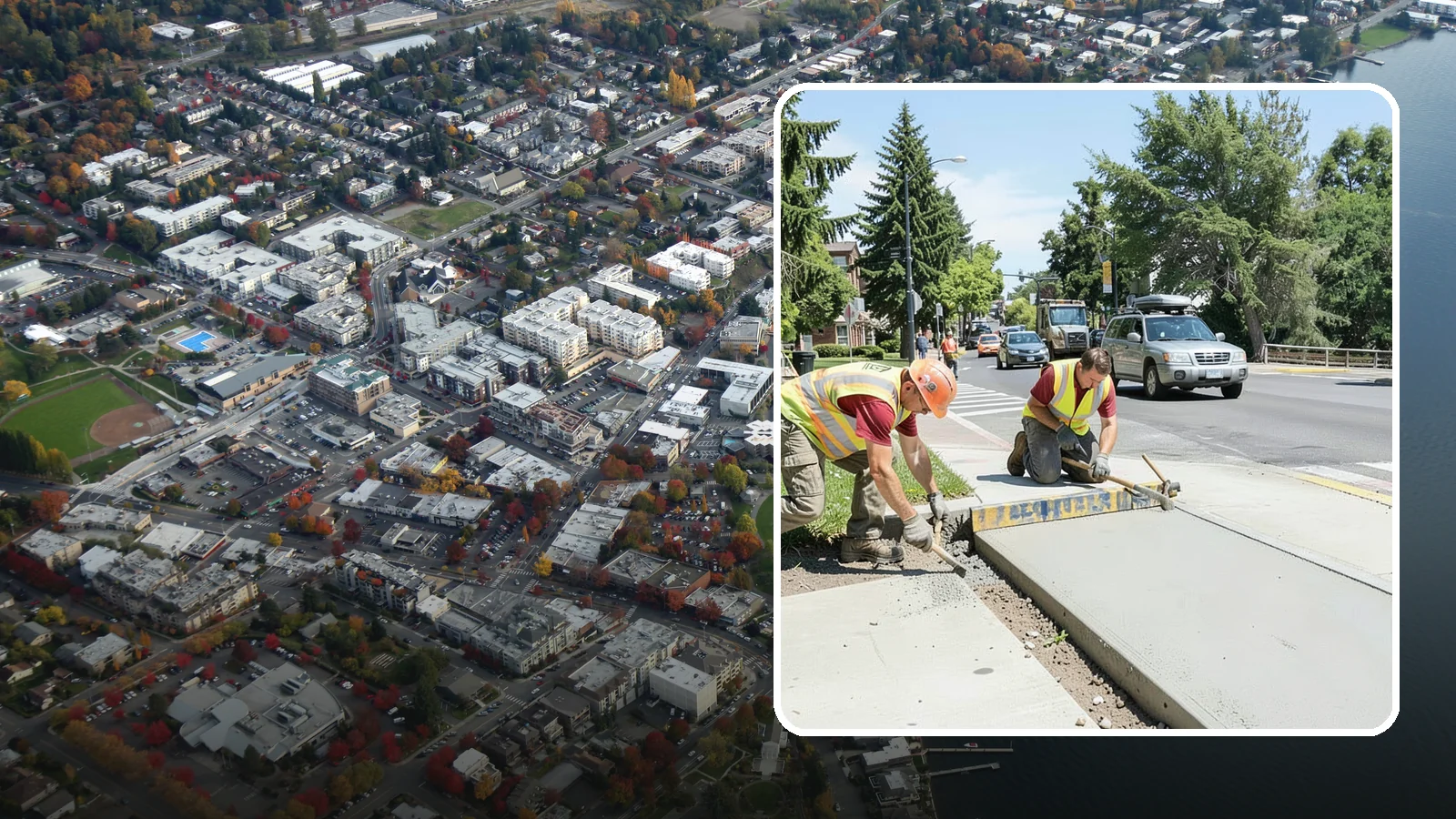 Curb Ramp Construction in Kirkland, King County, WA - ADA-compliant curb ramp construction that brings pedestrian crossings into current PROWAG and city standard conformance.