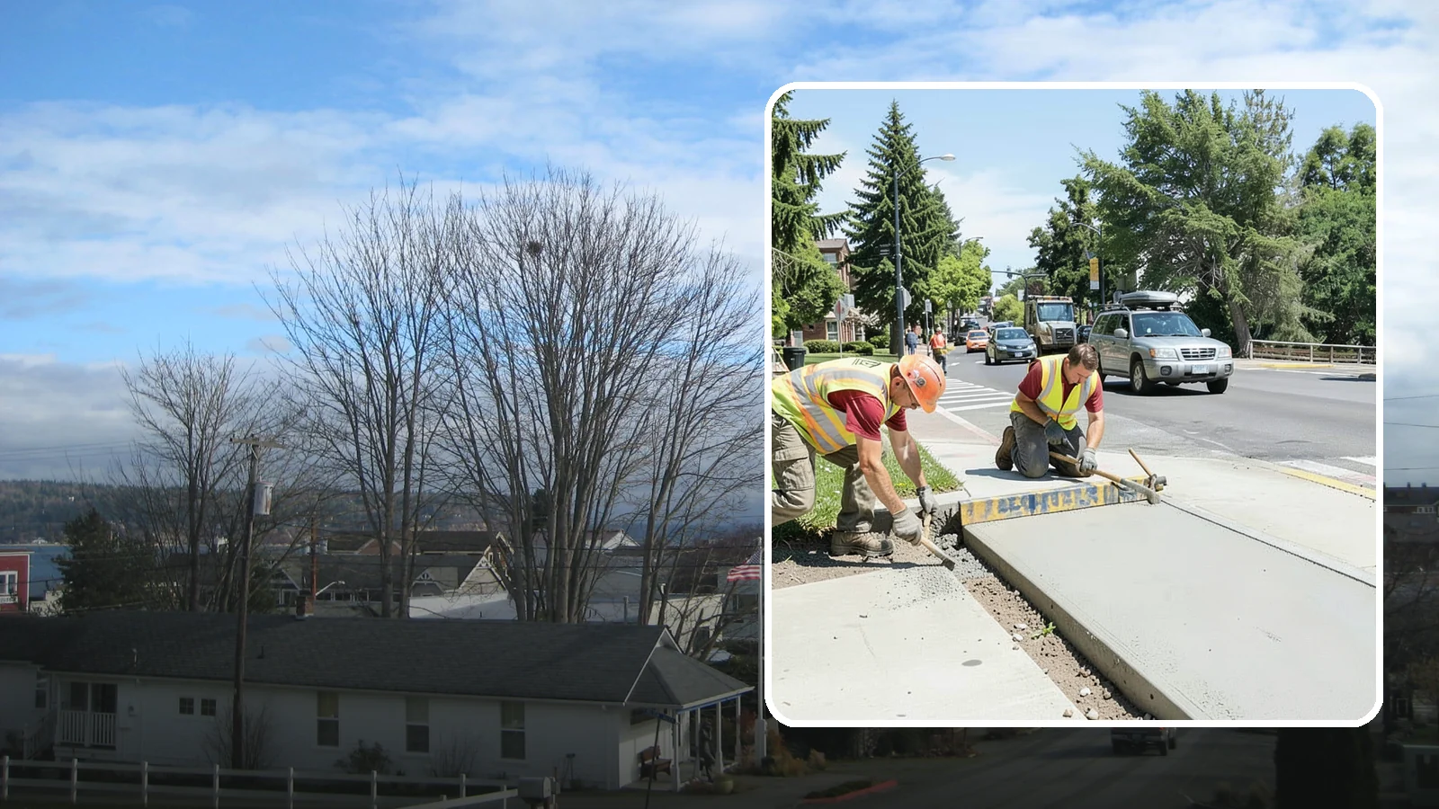 Curb Ramp Construction in Langley, Island County, WA - ADA-compliant curb ramp construction that brings pedestrian crossings into current PROWAG and city standard conformance.