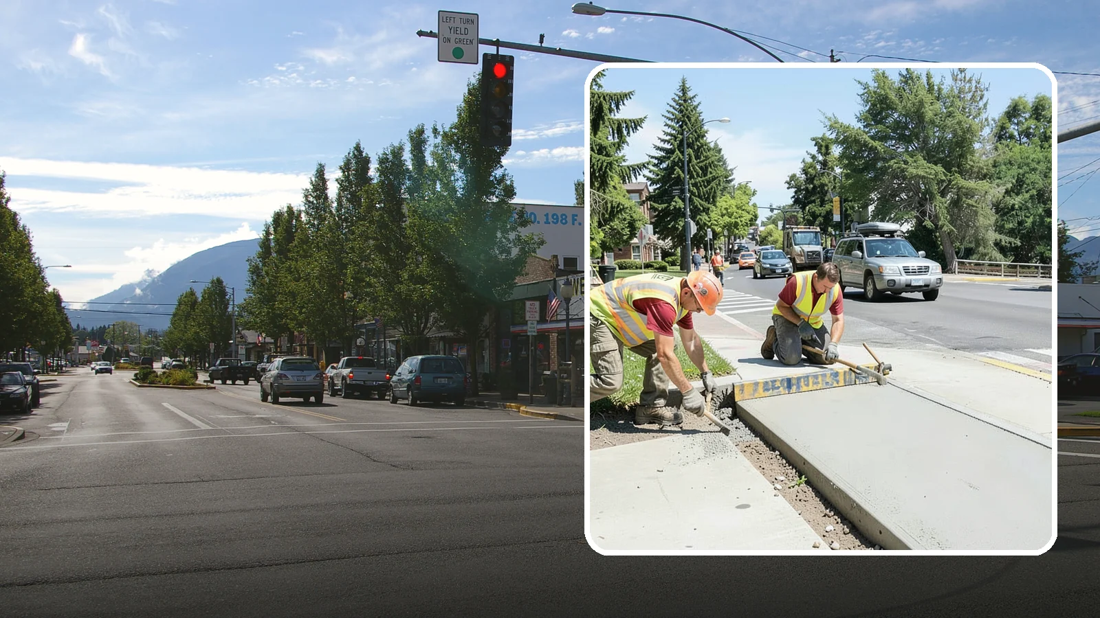 Curb Ramp Construction in North Bend, King County, WA - ADA-compliant curb ramp construction that brings pedestrian crossings into current PROWAG and city standard conformance.