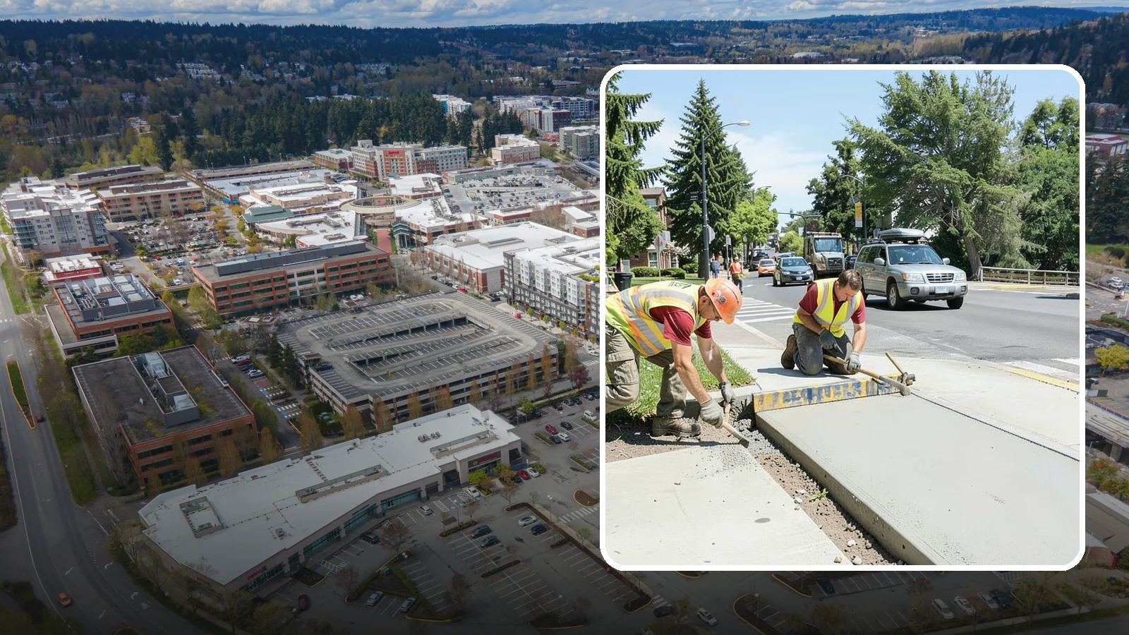 Curb Ramp Construction in Redmond, King County, WA - ADA-compliant curb ramp construction that brings pedestrian crossings into current PROWAG and city standard conformance.