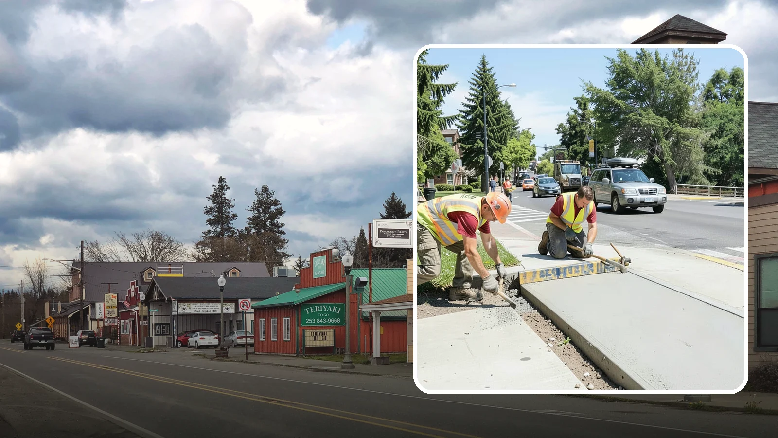 Curb Ramp Construction in Roy, Pierce County, WA - ADA-compliant curb ramp construction that brings pedestrian crossings into current PROWAG and city standard conformance.