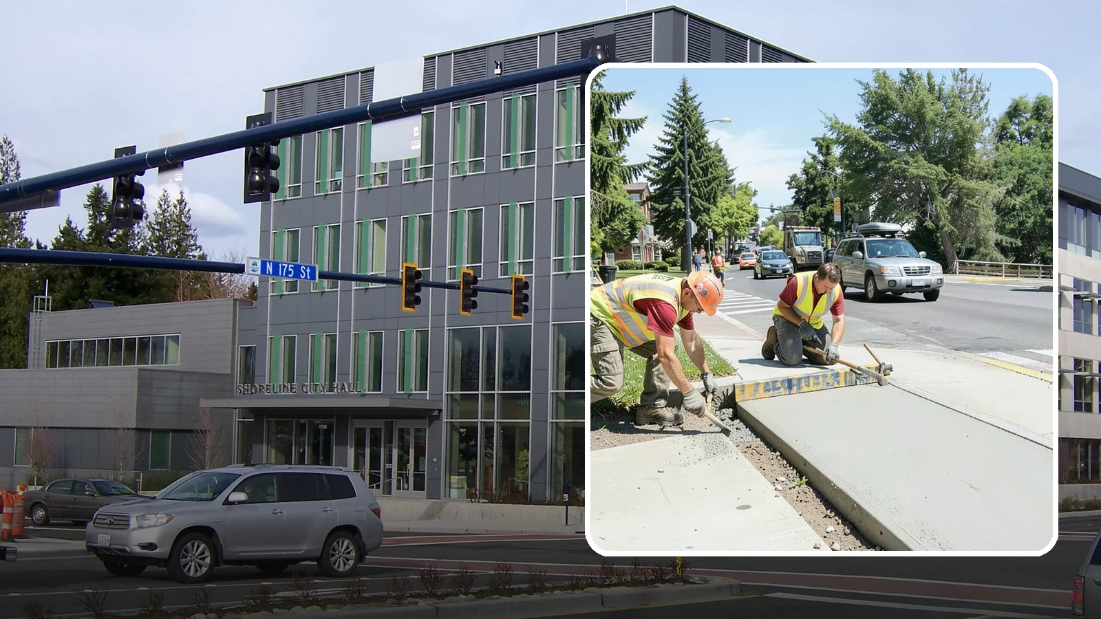 Curb Ramp Construction in Shoreline, King County, WA - ADA-compliant curb ramp construction that brings pedestrian crossings into current PROWAG and city standard conformance.