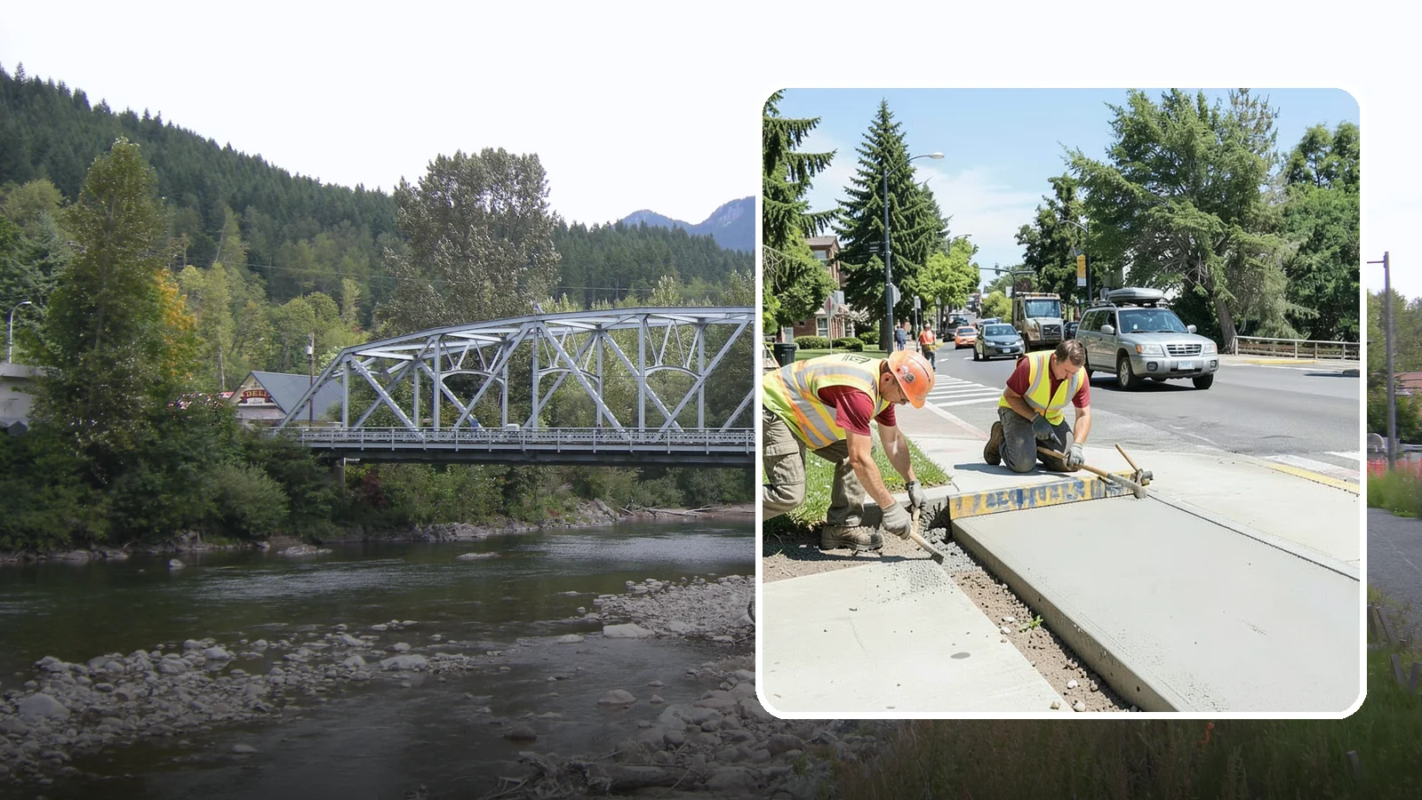Curb Ramp Construction in Skykomish, King County, WA - ADA-compliant curb ramp construction that brings pedestrian crossings into current PROWAG and city standard conformance.