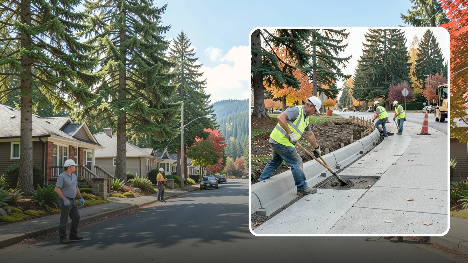 Curb Repairs in Hunts Point, King County, WA - Curb and gutter repairs that restore drainage flow lines, edge protection, and roadway definition.
