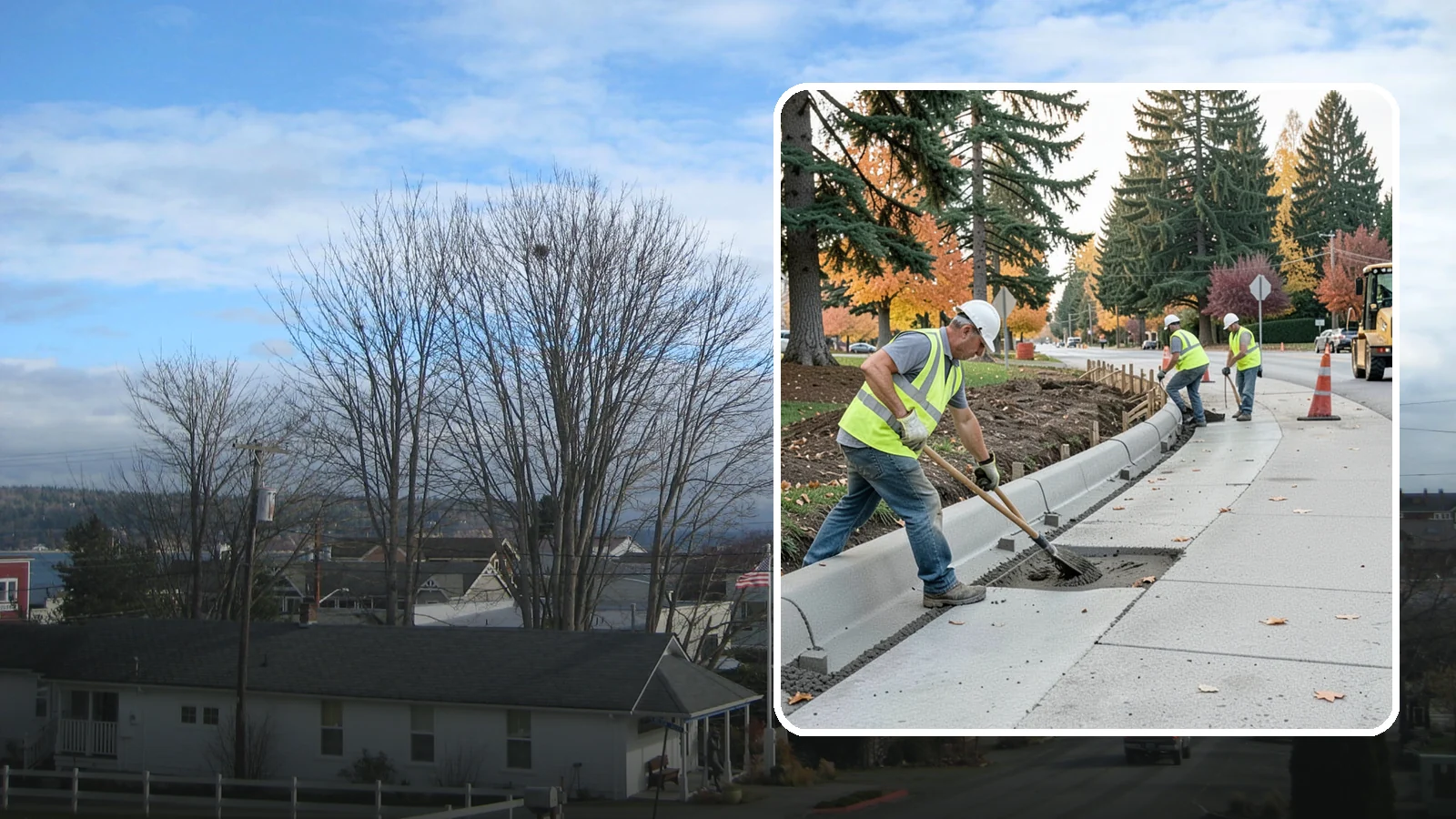 Curb Repairs in Langley, Island County, WA - Curb and gutter repairs that restore drainage flow lines, edge protection, and roadway definition.