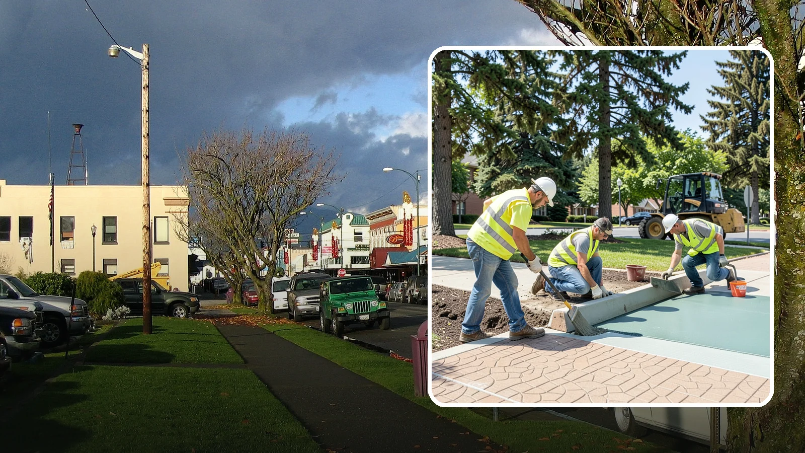 Decorative Concrete in Arlington, Snohomish County, WA - We install stamped, colored, and exposed-aggregate concrete for plazas, crosswalks, and civic gathering spaces.
