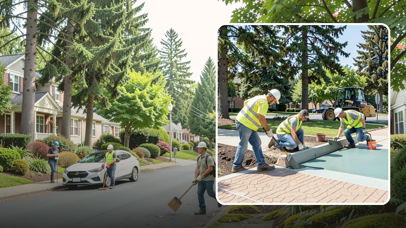 Decorative Concrete in Beaux Arts Village, King County, WA - We install stamped, colored, and exposed-aggregate concrete for plazas, crosswalks, and civic gathering spaces.