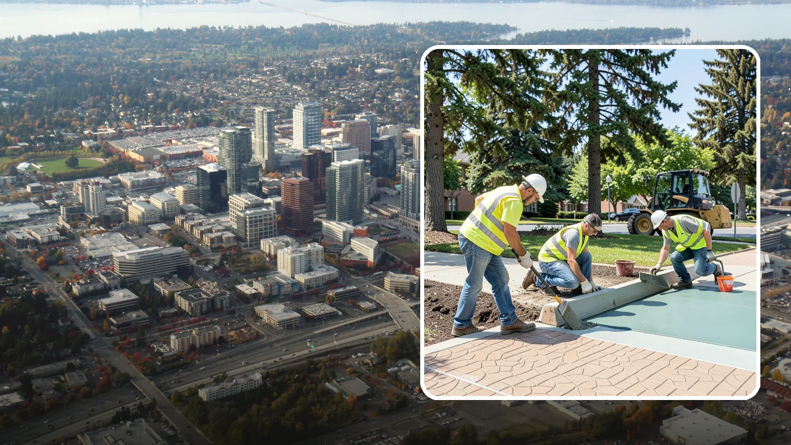 Decorative Concrete in Bellevue, King County, WA - We install stamped, colored, and exposed-aggregate concrete for plazas, crosswalks, and civic gathering spaces.