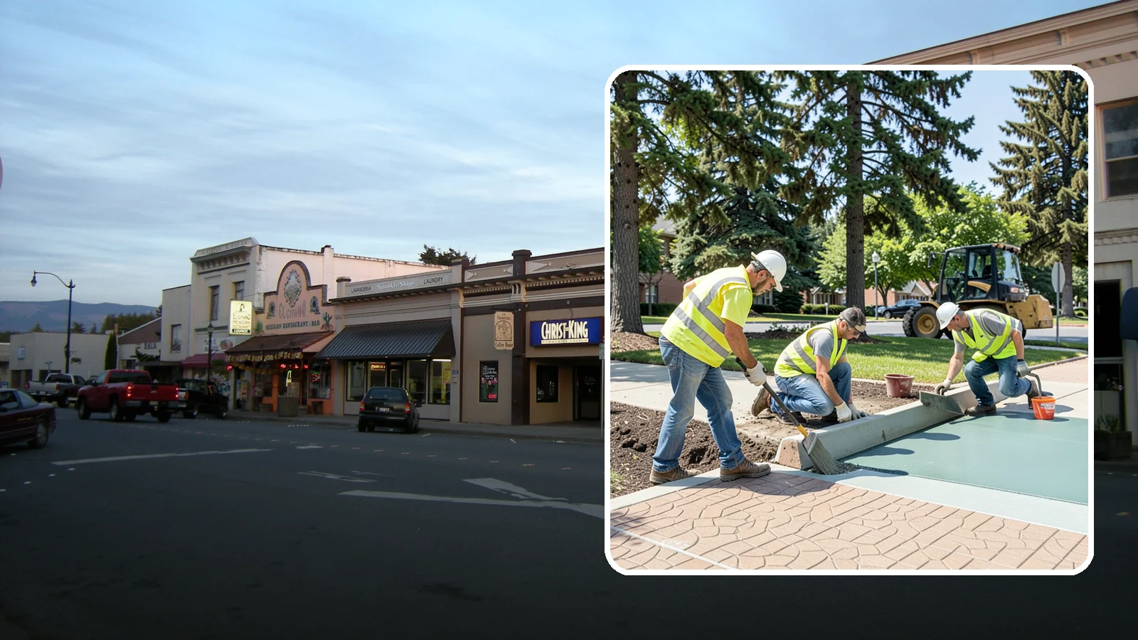 Decorative Concrete in Burlington, Skagit County, WA - We install stamped, colored, and exposed-aggregate concrete for plazas, crosswalks, and civic gathering spaces.