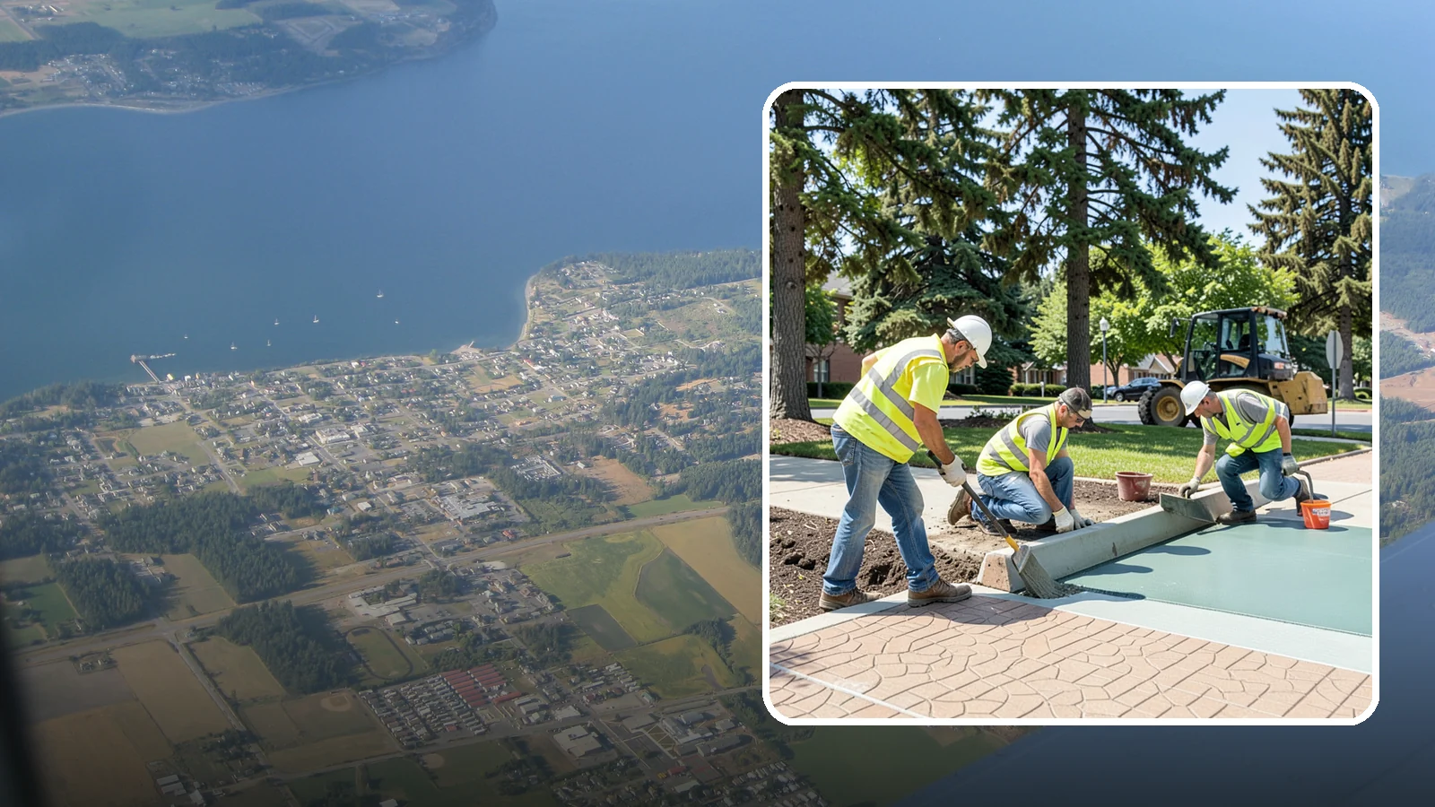 Decorative Concrete in Coupeville, Island County, WA - We install stamped, colored, and exposed-aggregate concrete for plazas, crosswalks, and civic gathering spaces.