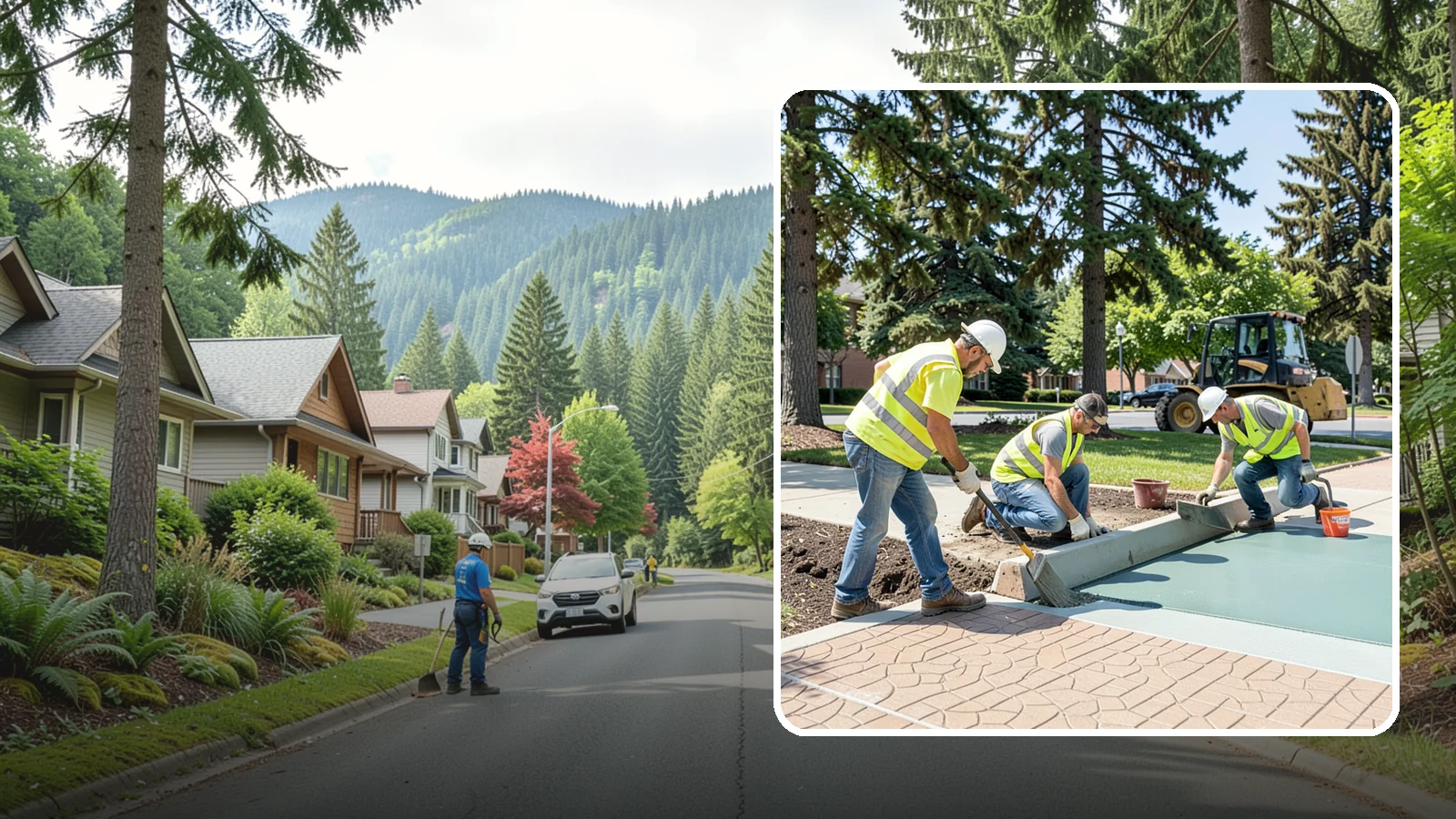 Decorative Concrete in Darrington, Snohomish County, WA - We install stamped, colored, and exposed-aggregate concrete for plazas, crosswalks, and civic gathering spaces.