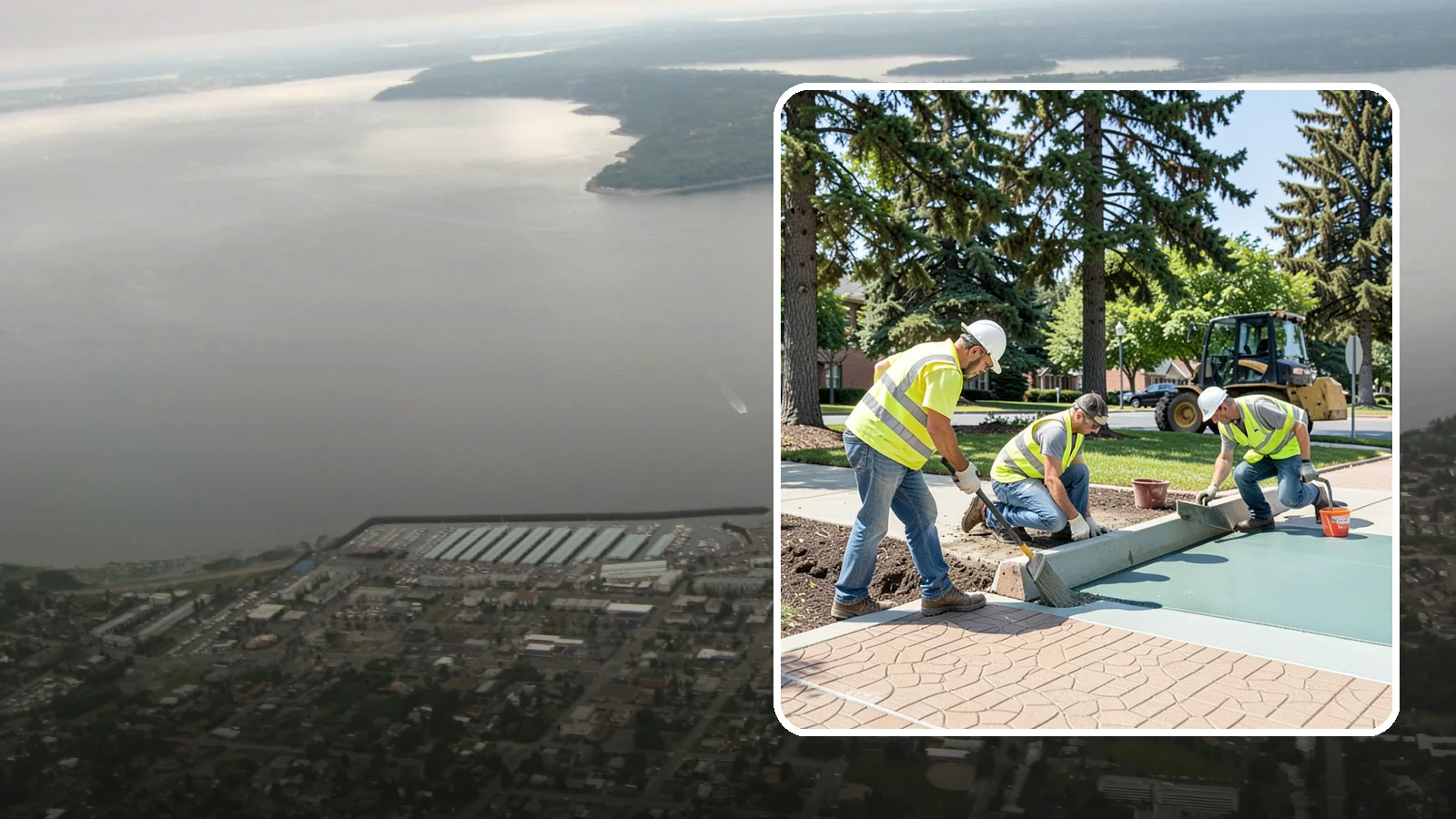 Decorative Concrete in Des Moines, King County, WA - We install stamped, colored, and exposed-aggregate concrete for plazas, crosswalks, and civic gathering spaces.