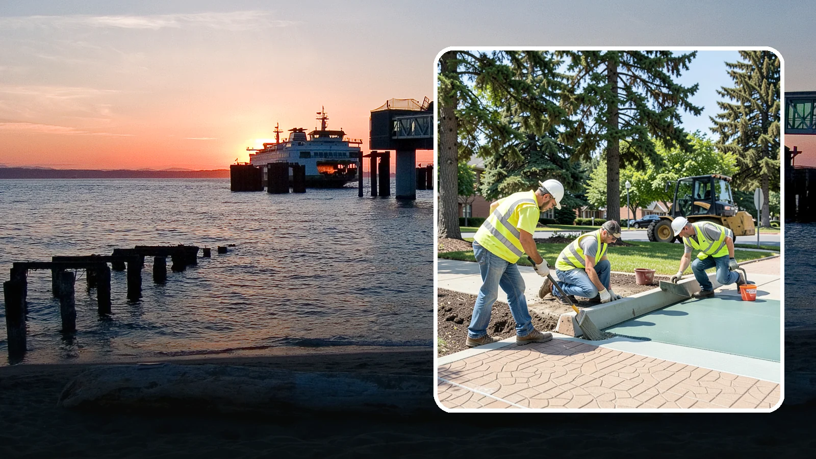 Decorative Concrete in Edmonds, Snohomish County, WA - We install stamped, colored, and exposed-aggregate concrete for plazas, crosswalks, and civic gathering spaces.