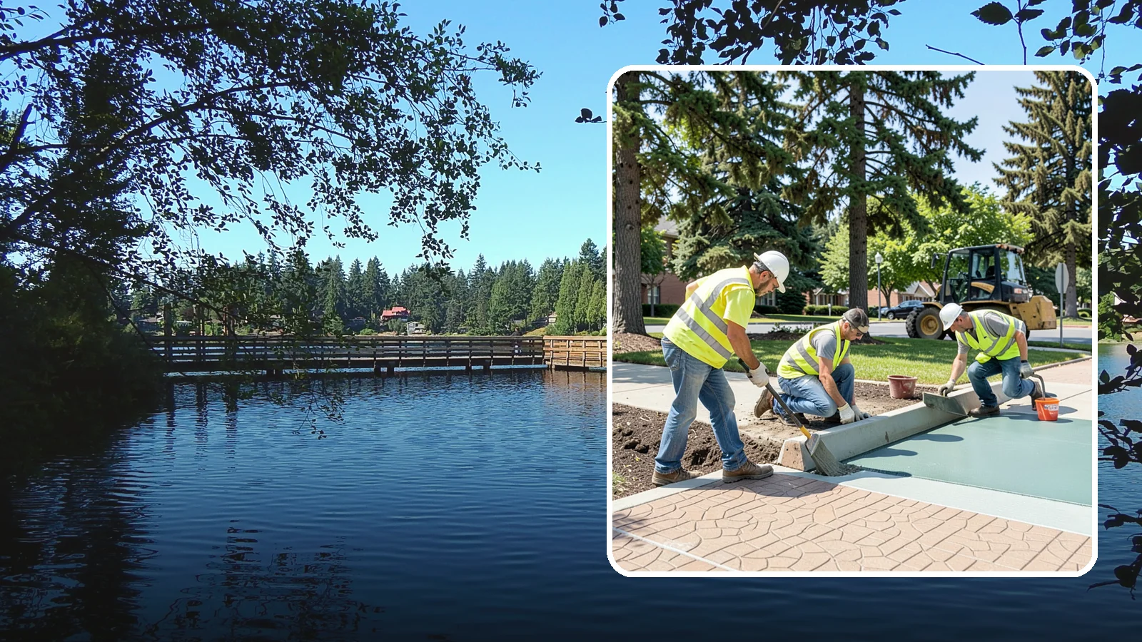 Decorative Concrete in Federal Way, King County, WA - We install stamped, colored, and exposed-aggregate concrete for plazas, crosswalks, and civic gathering spaces.