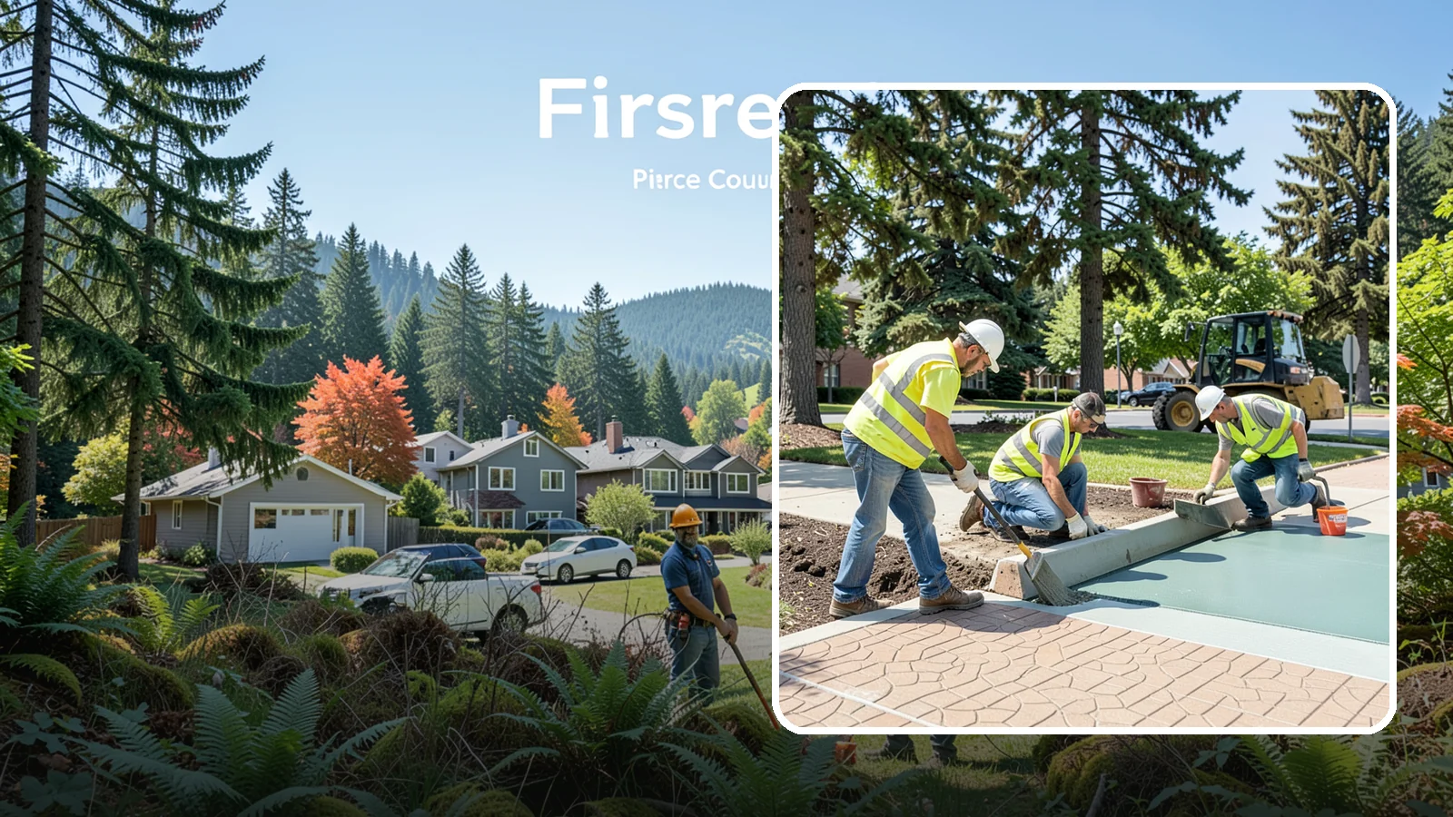 Decorative Concrete in Fircrest, Pierce County, WA - We install stamped, colored, and exposed-aggregate concrete for plazas, crosswalks, and civic gathering spaces.