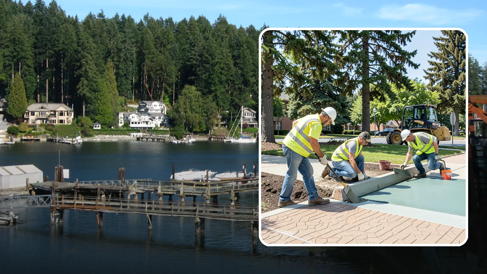 Decorative Concrete in Gig Harbor, Pierce County, WA - We install stamped, colored, and exposed-aggregate concrete for plazas, crosswalks, and civic gathering spaces.
